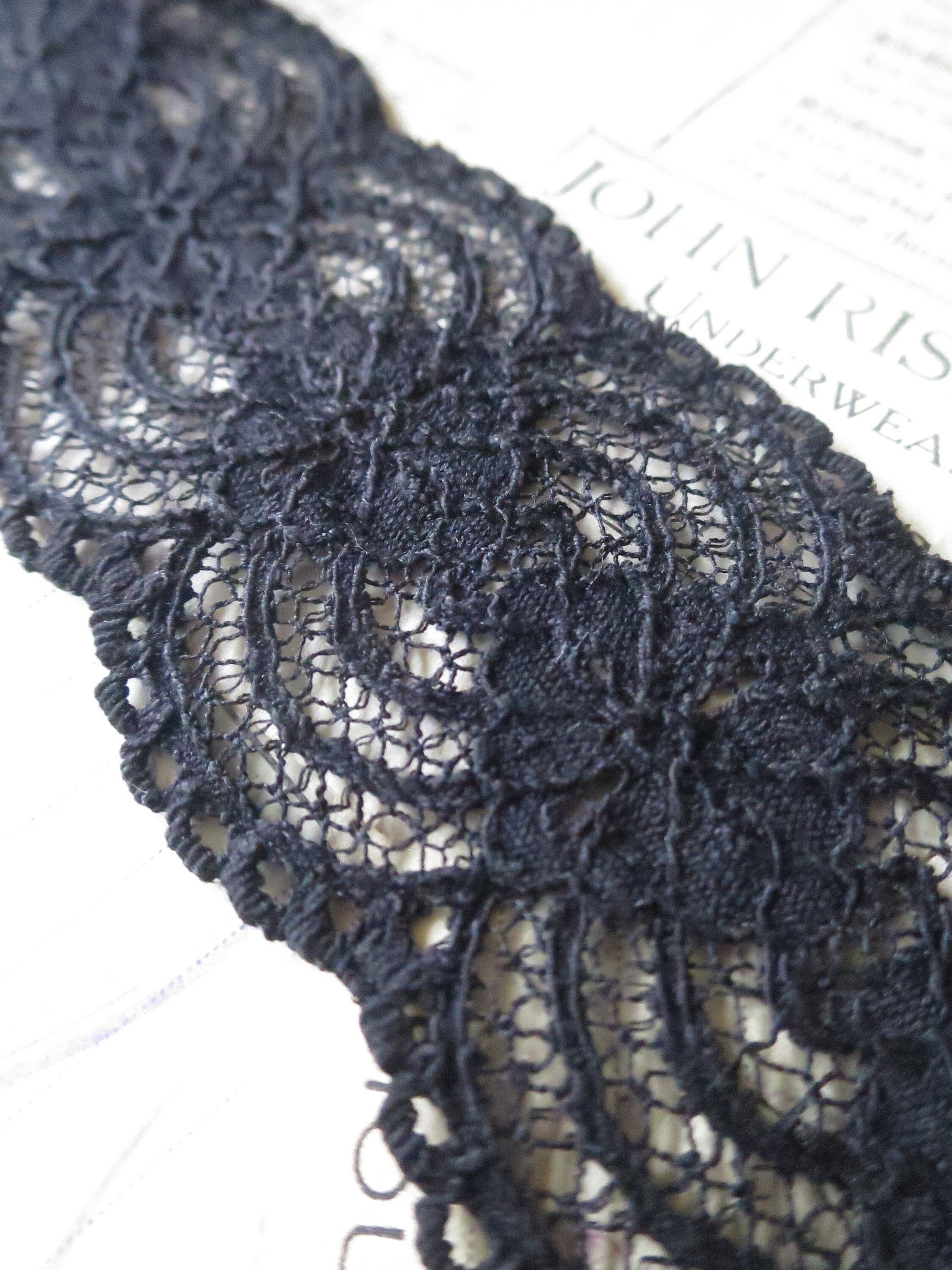 Black English Nottingham Lace- Raised Floral- Galloon- 5.5 cm