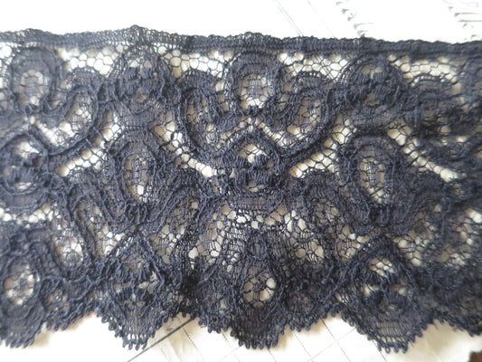 Black English Nottingham Lace- Intricate Frothy Guipure- 7.5 cm