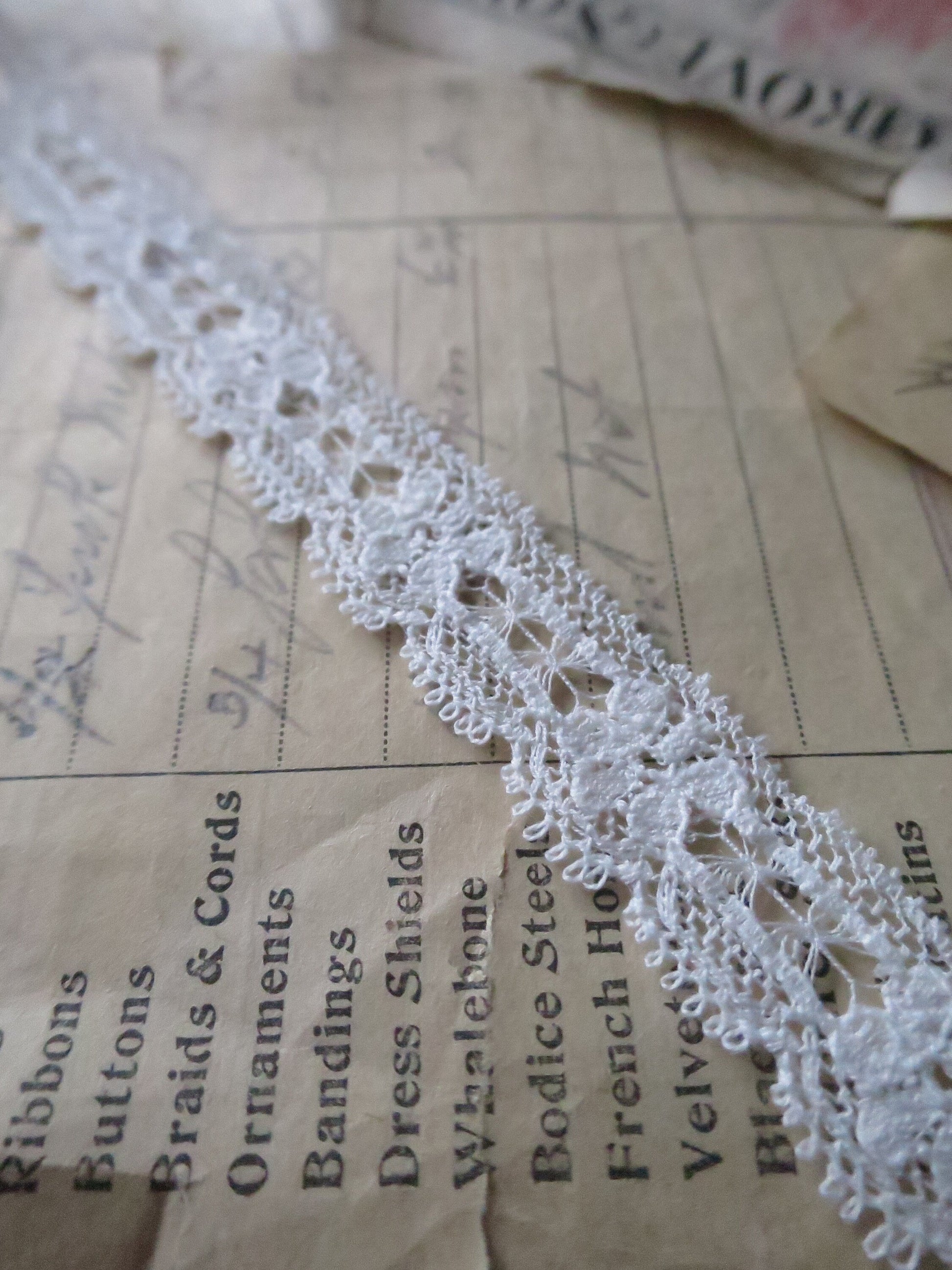 Off White English Nottingham Lace- Floral & Openwork Point Lace- 1.7 cm