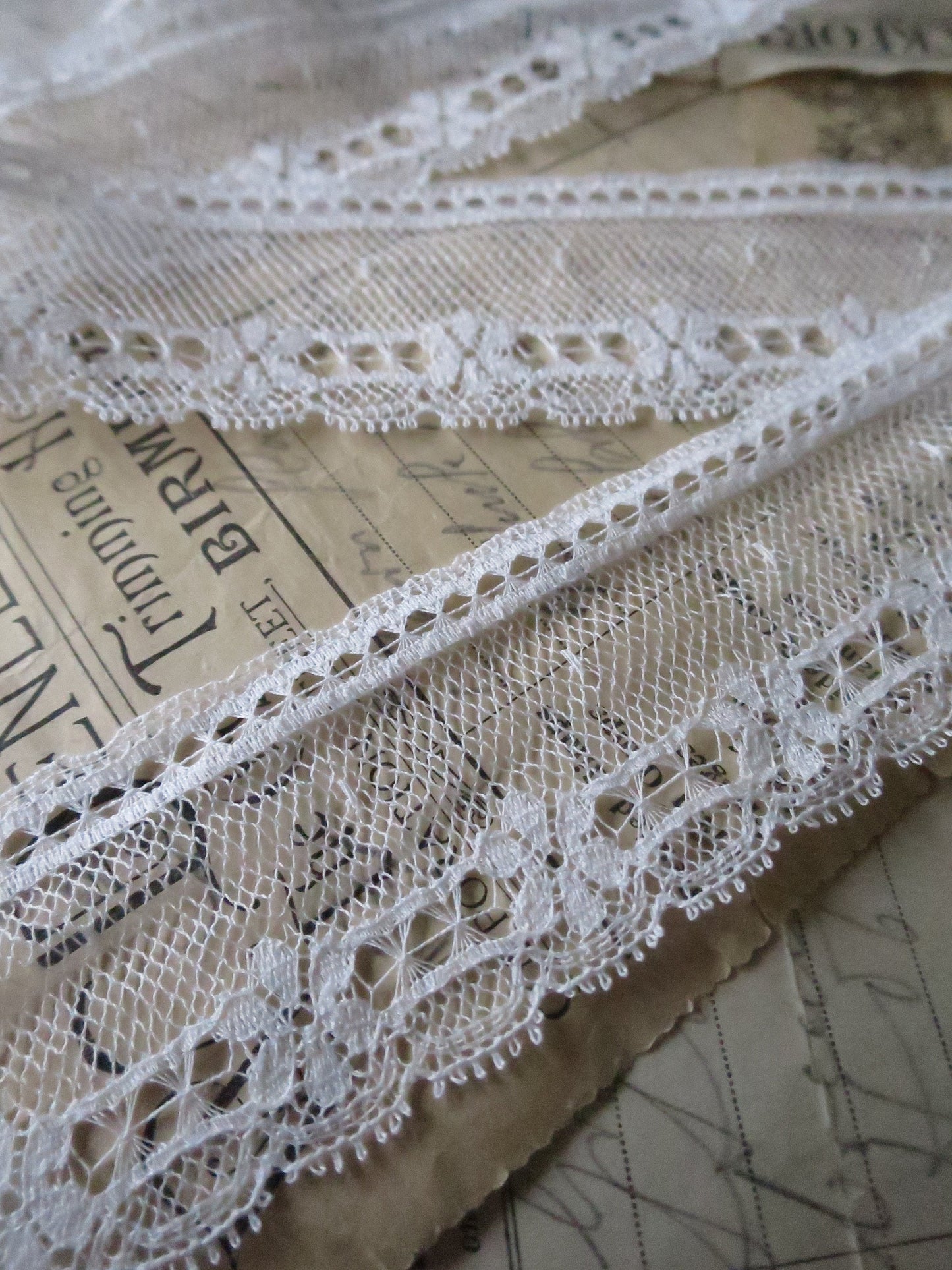 Off White English Nottingham Lace- Floral & Openwork Point Lace- 3.5 cm