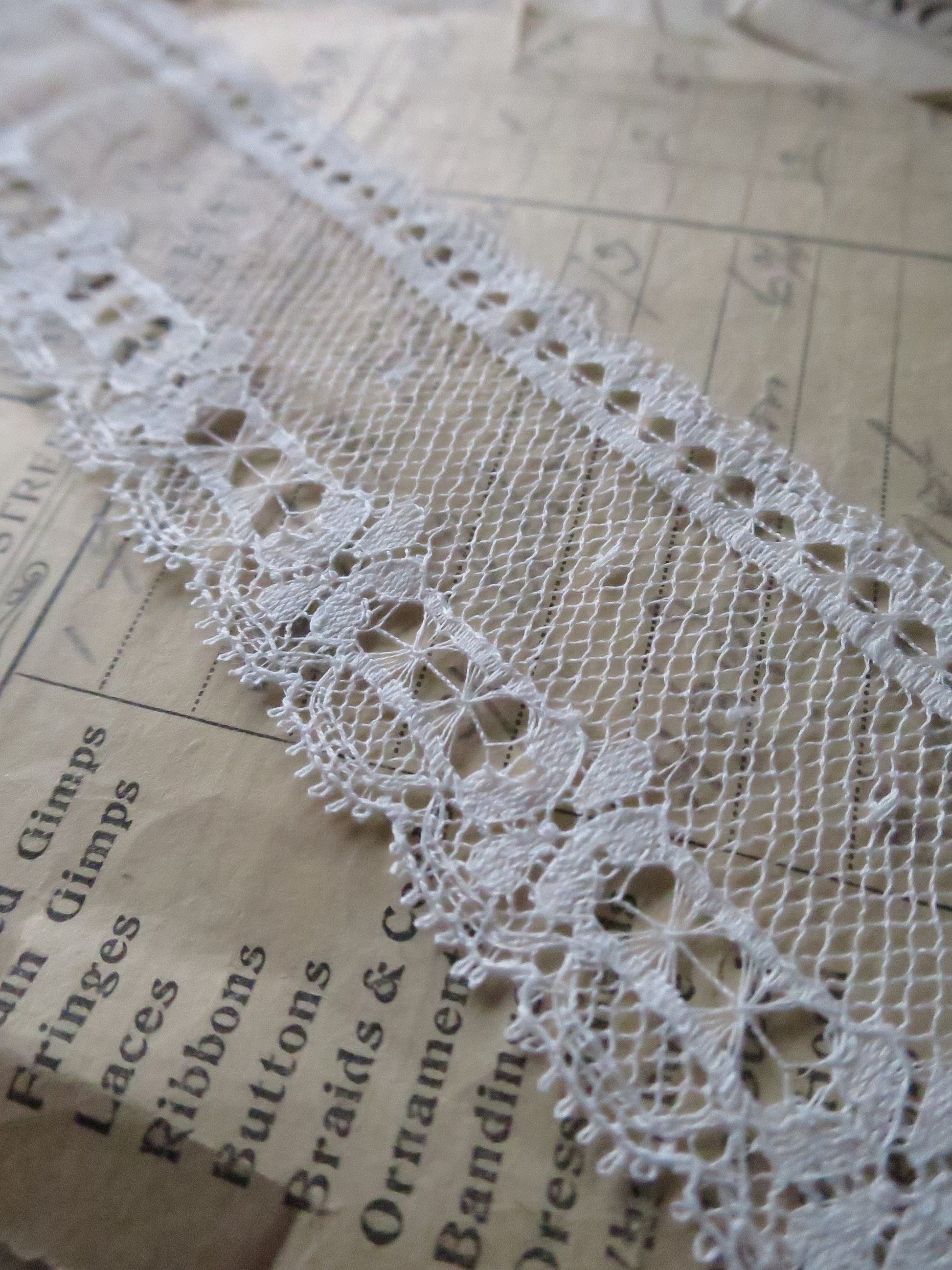Off White English Nottingham Lace- Floral & Openwork Point Lace- 3.5 cm