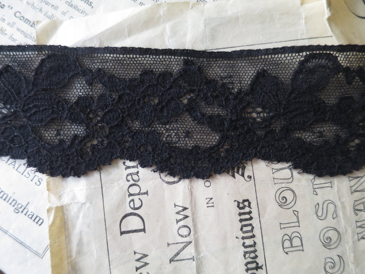 Black English Nottingham Lace- Chantilly Swags & Flowers 5.5 cm