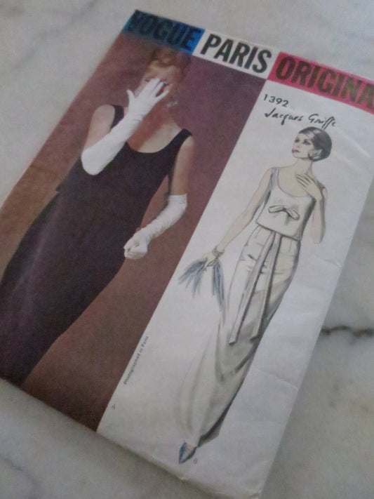 Uncut Vintage 1960's Vogue Couturier Design Pattern 1392- Jaques Griffe Evening Dress & Overblouse- Size 16 Bust 36