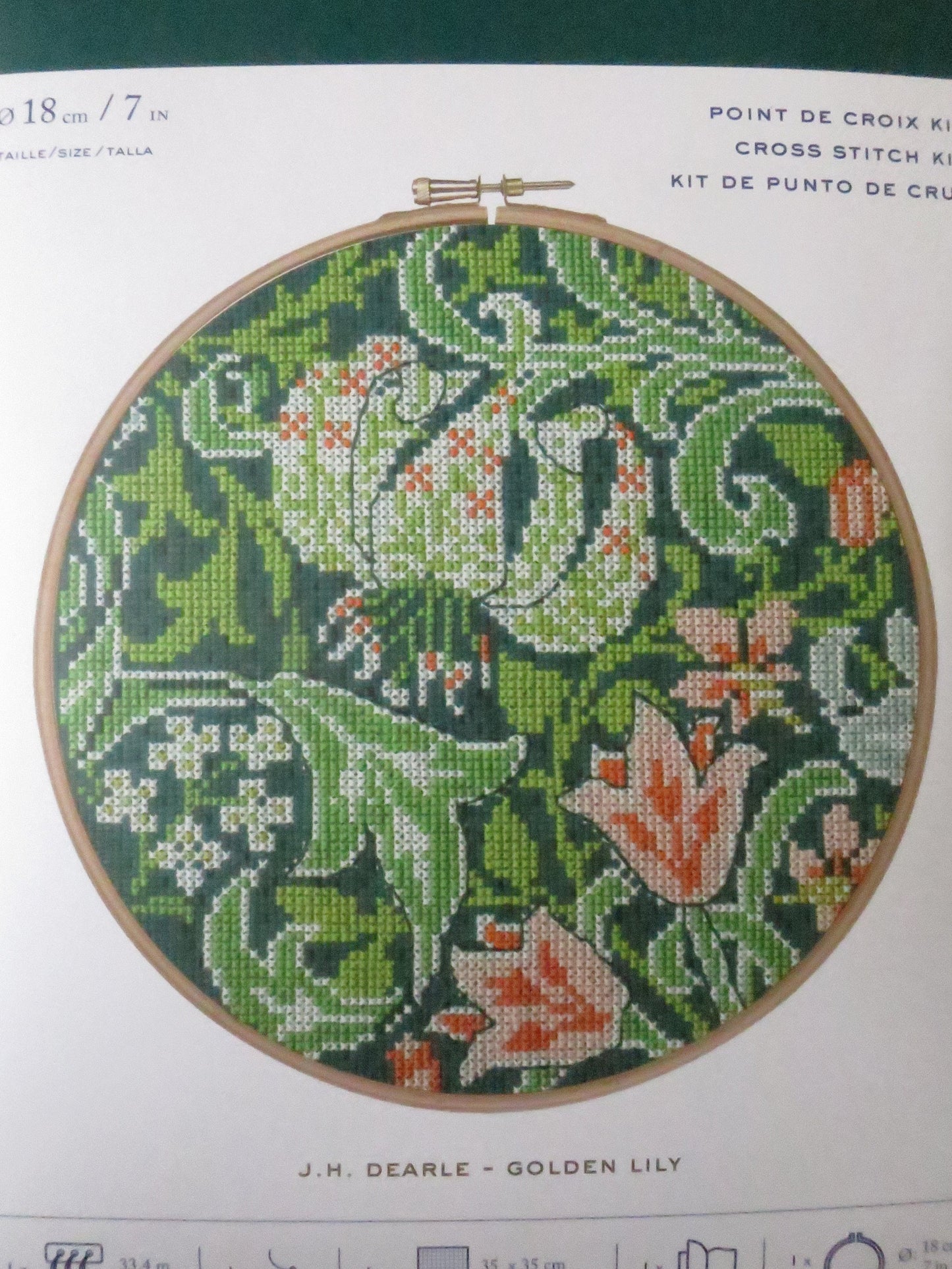 V&A J H Dearl 'Golden Lily' Hoop Cross Stitch Embroidery Kit