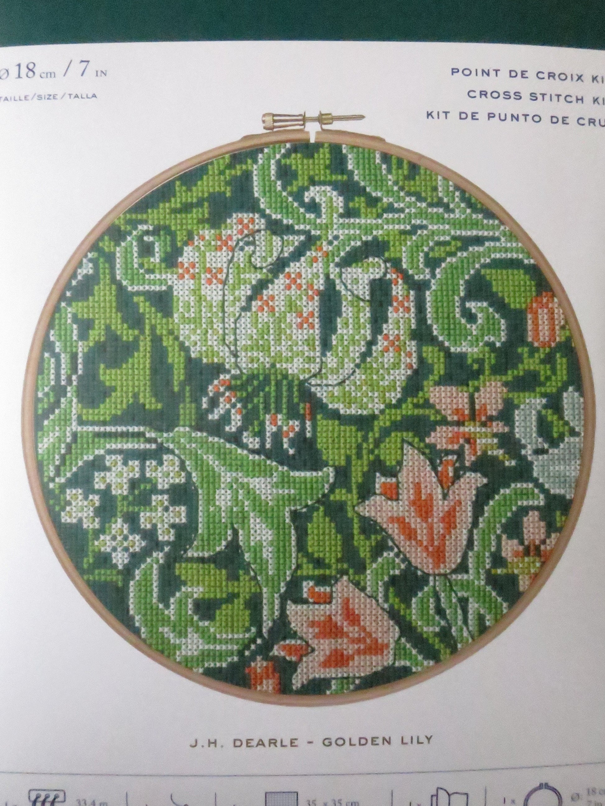 V&A J H Dearl 'Golden Lily' Hoop Cross Stitch Embroidery Kit