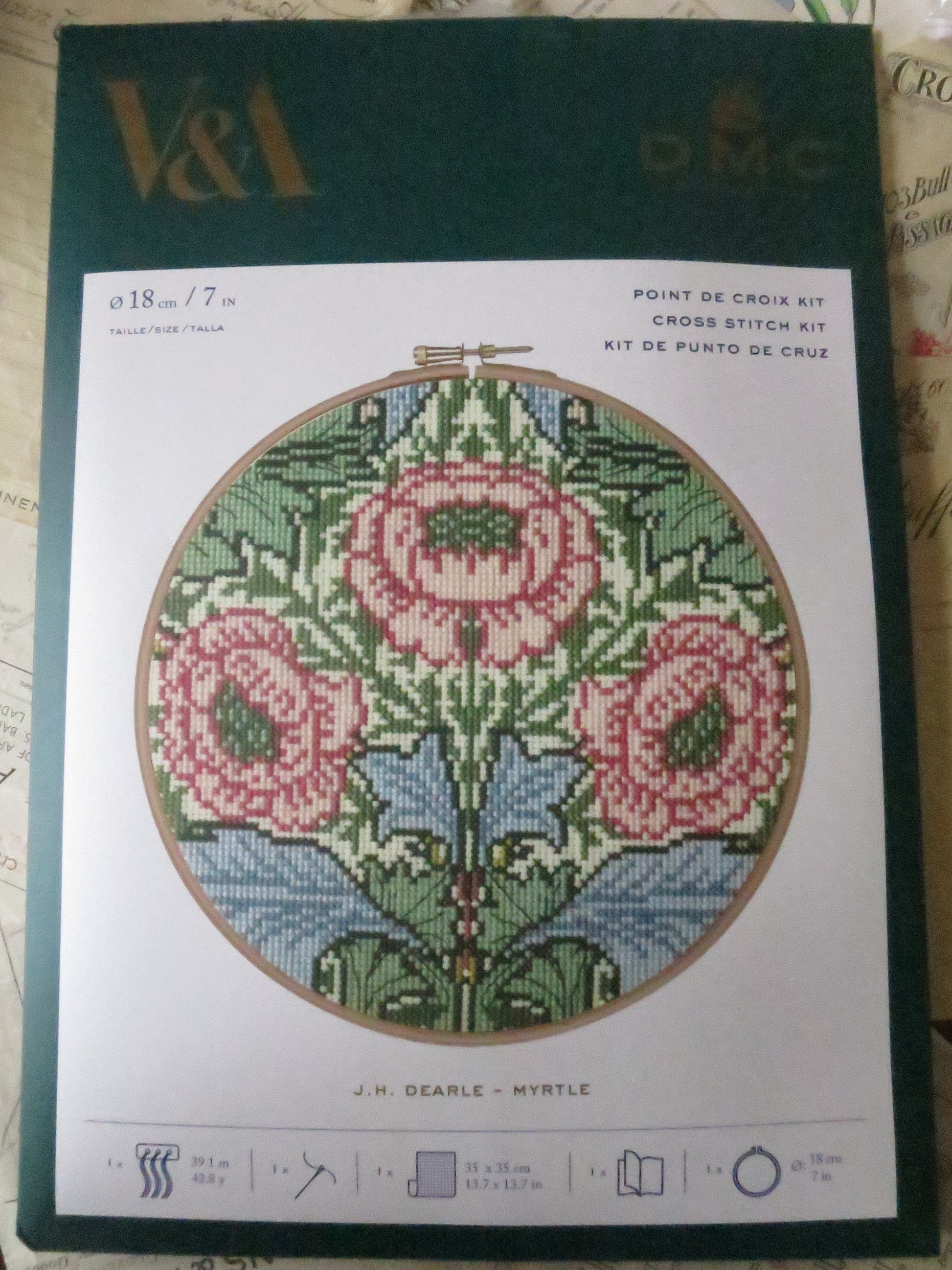 V&A J H Dearl 'Myrtle' Hoop Cross Stitch Embroidery Kit