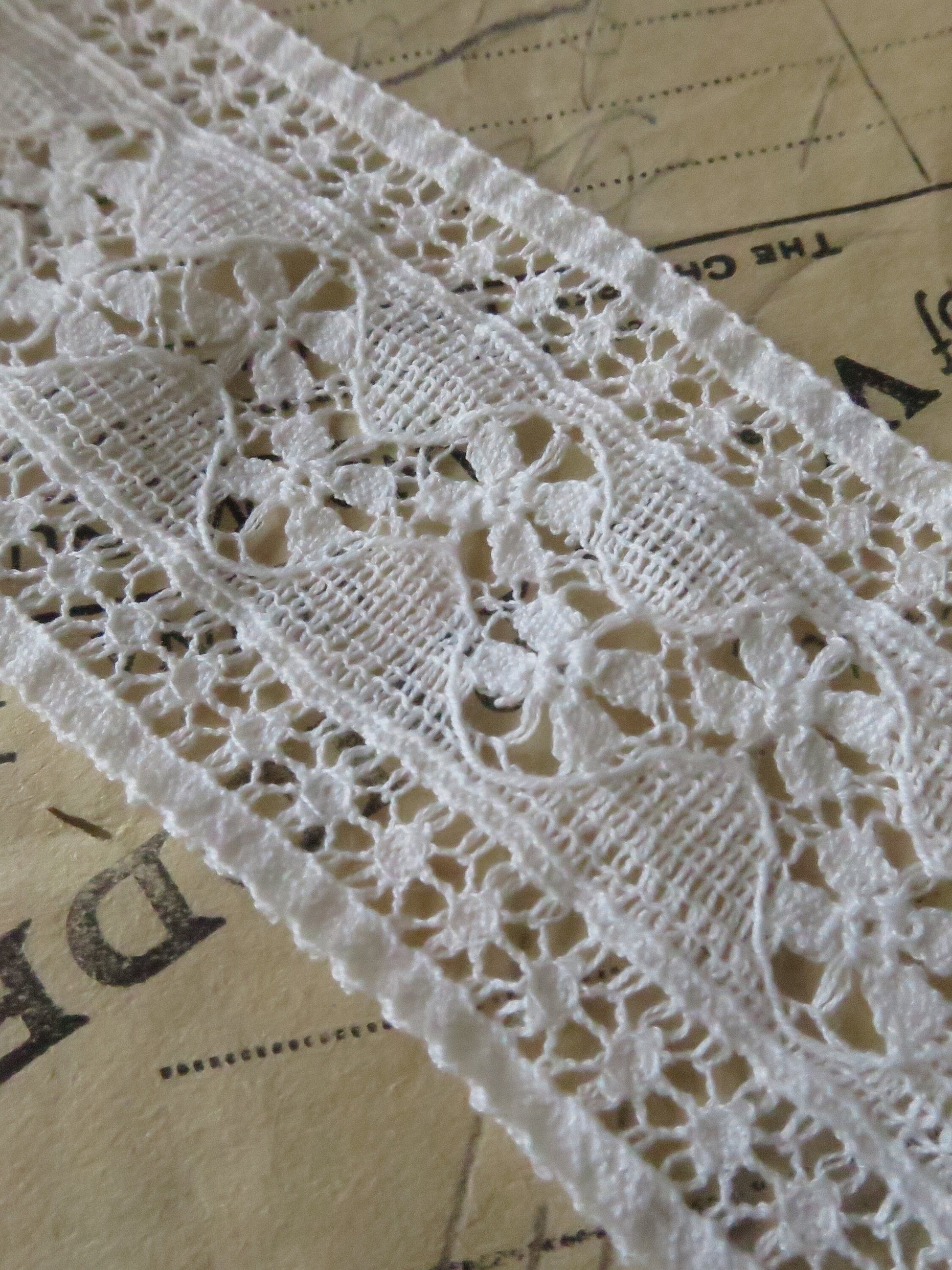 Off White English Nottingham Lace- Floral Waves- Insertion- 4.5 cm