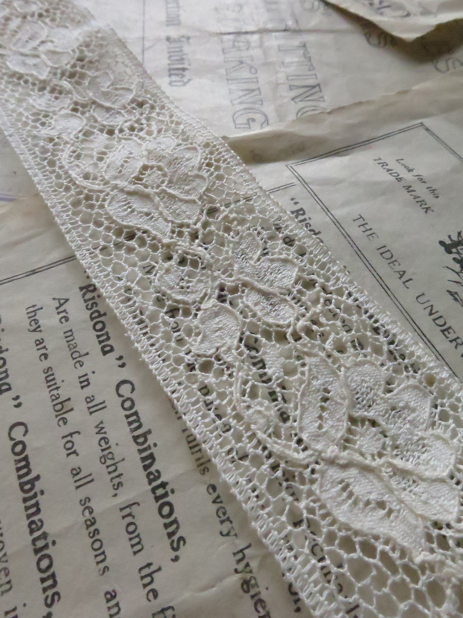 Ecru English Nottingham Lace- Raised Floral Guipure- Insertion- 3.5 cm