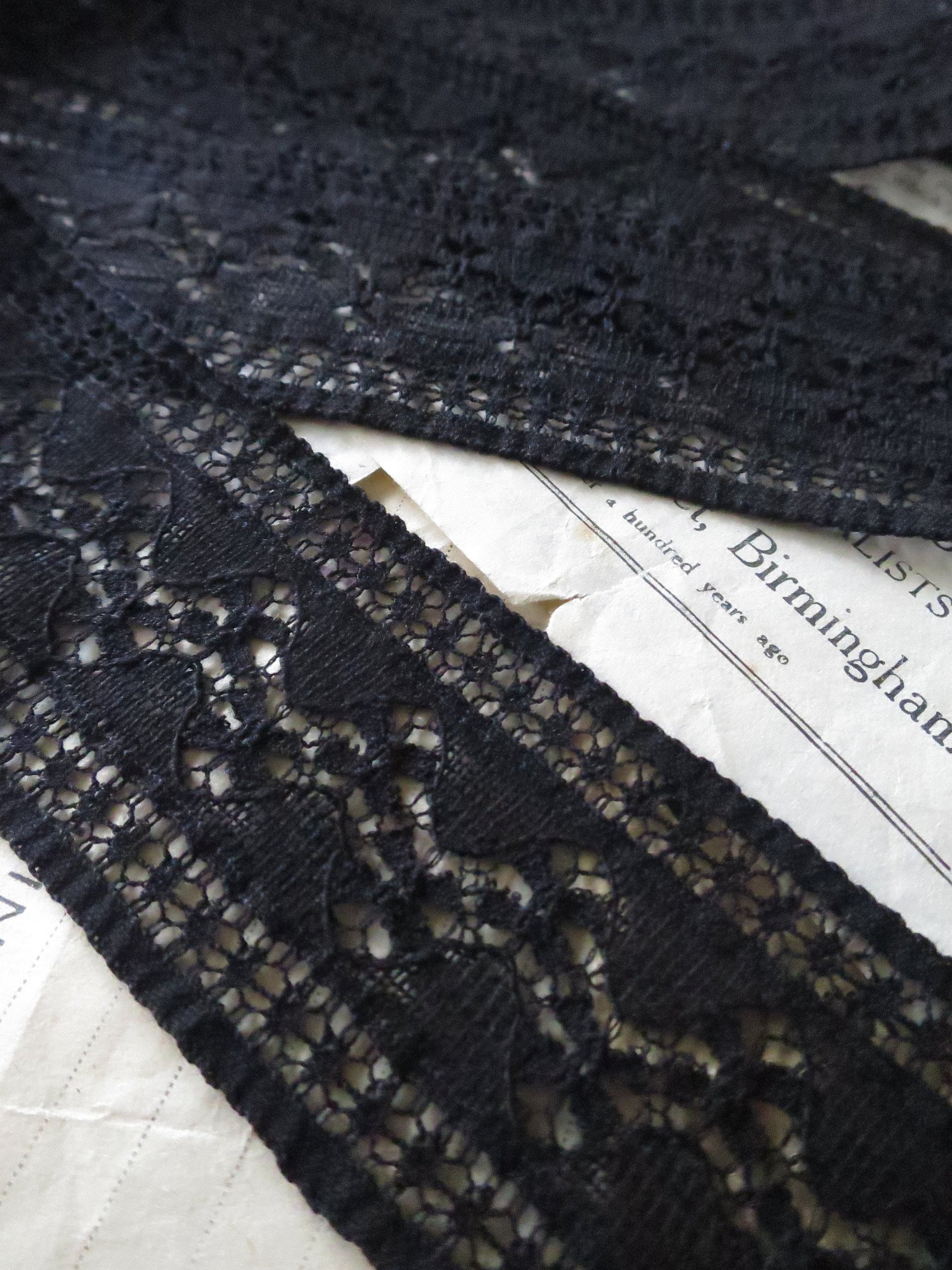 Black English Nottingham Lace- Floral Waves- Insertion- 4.5 cm