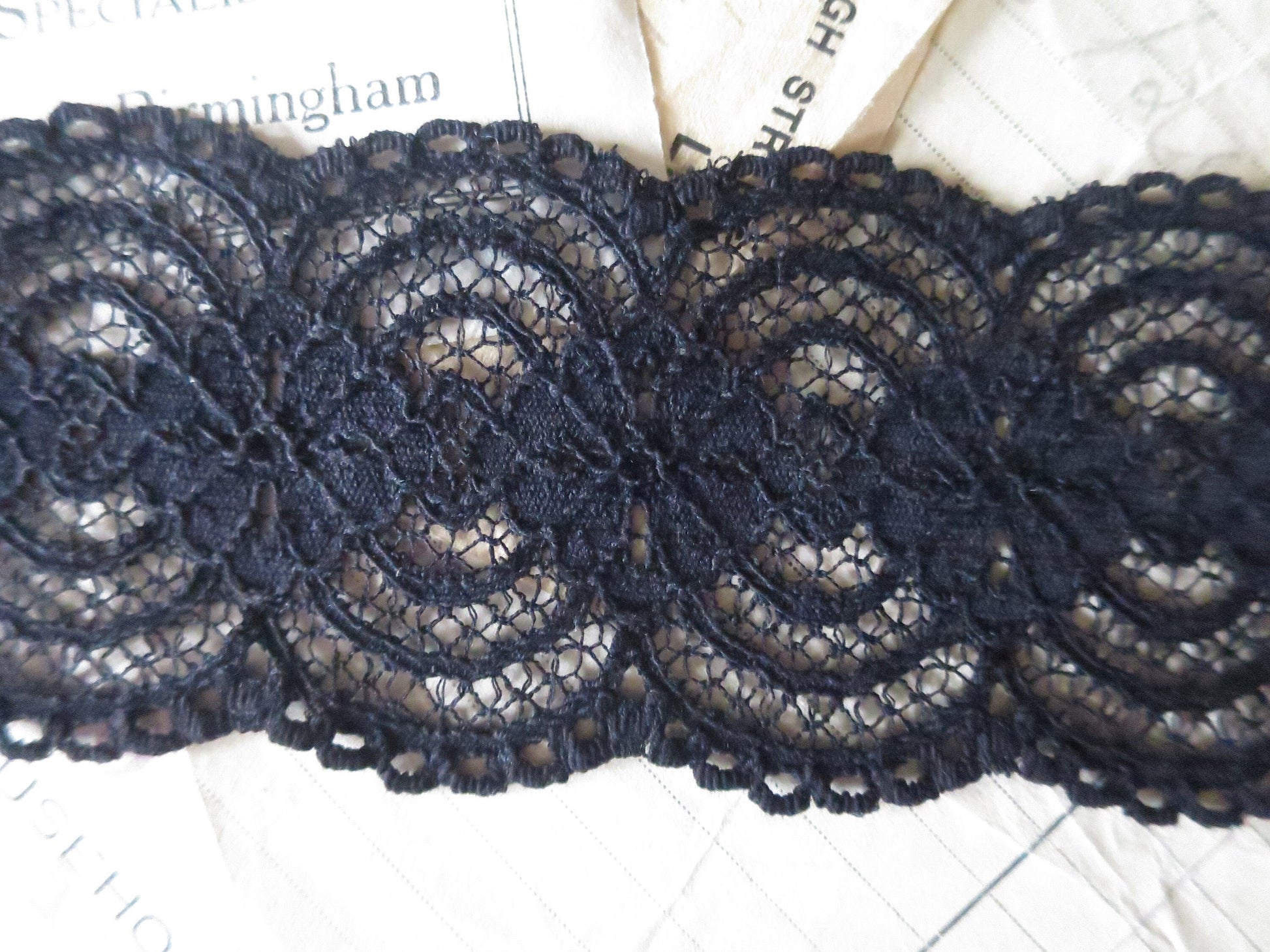 Black English Nottingham Lace- Raised Floral- Galloon- 5.5 cm