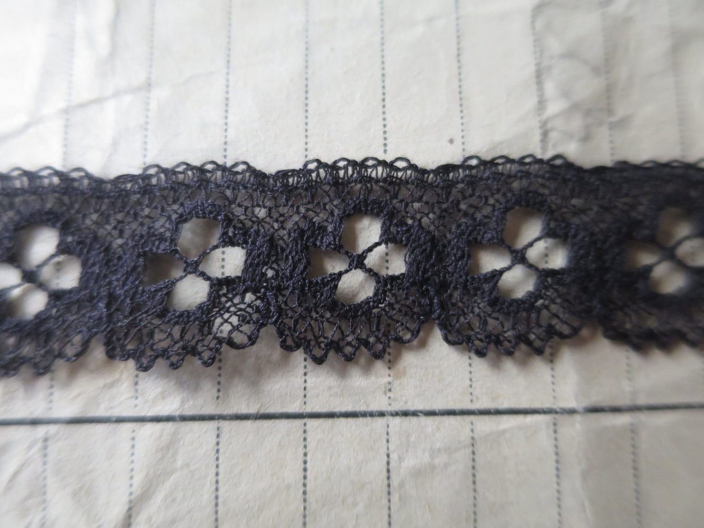 Black English Nottingham Lace- Bucks Point Clover Eyelets- 1.7 cm