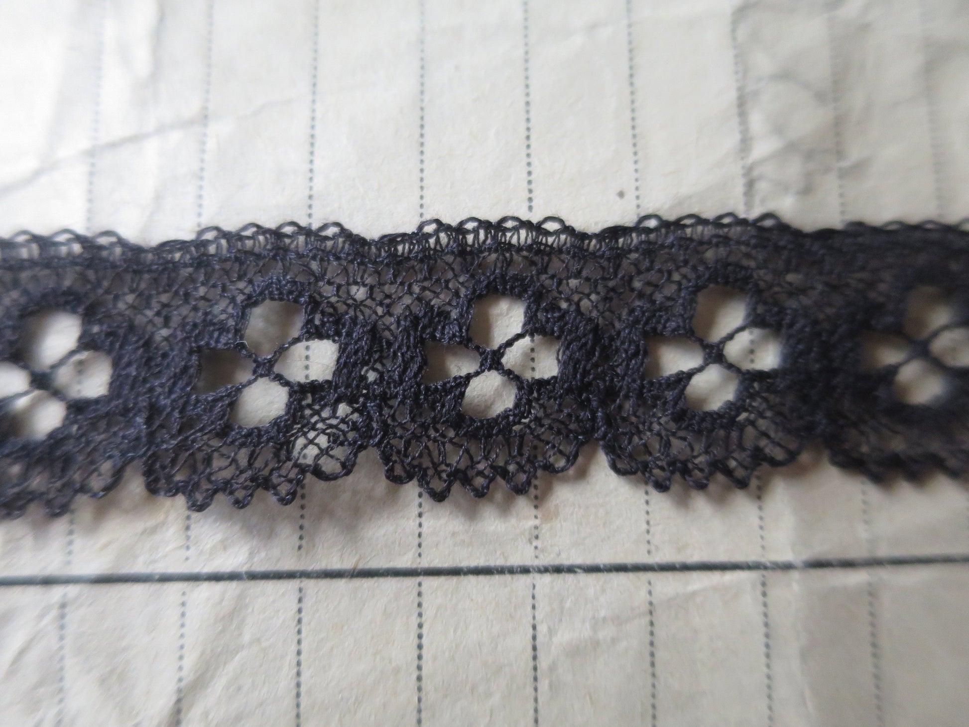 Black English Nottingham Lace- Bucks Point Clover Eyelets- 1.7 cm