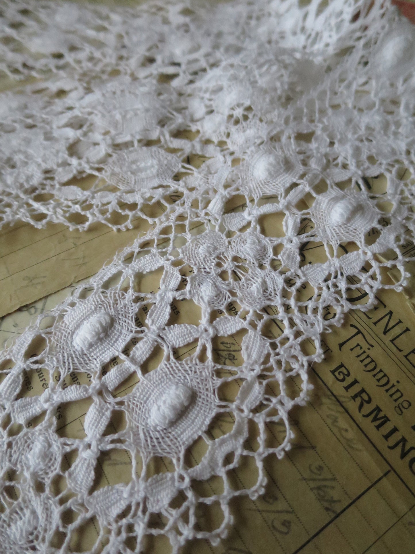 White English Nottingham Cluny Lace- Traditional Ovals & Raised Spots- 8.5 cm