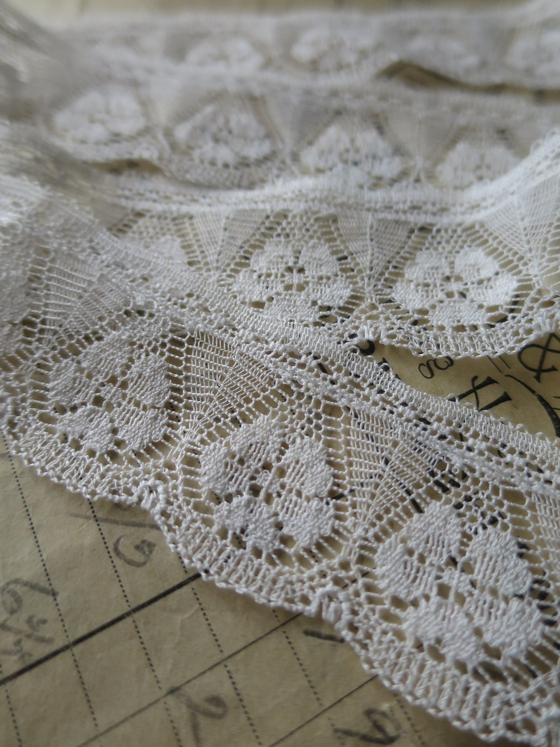 Off White English Nottingham Lace- Fine Floral Torchon- 3.5 cm