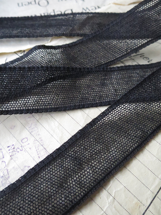 Black English Nottingham Lace- Plain Net Insertion- 2.5 cm