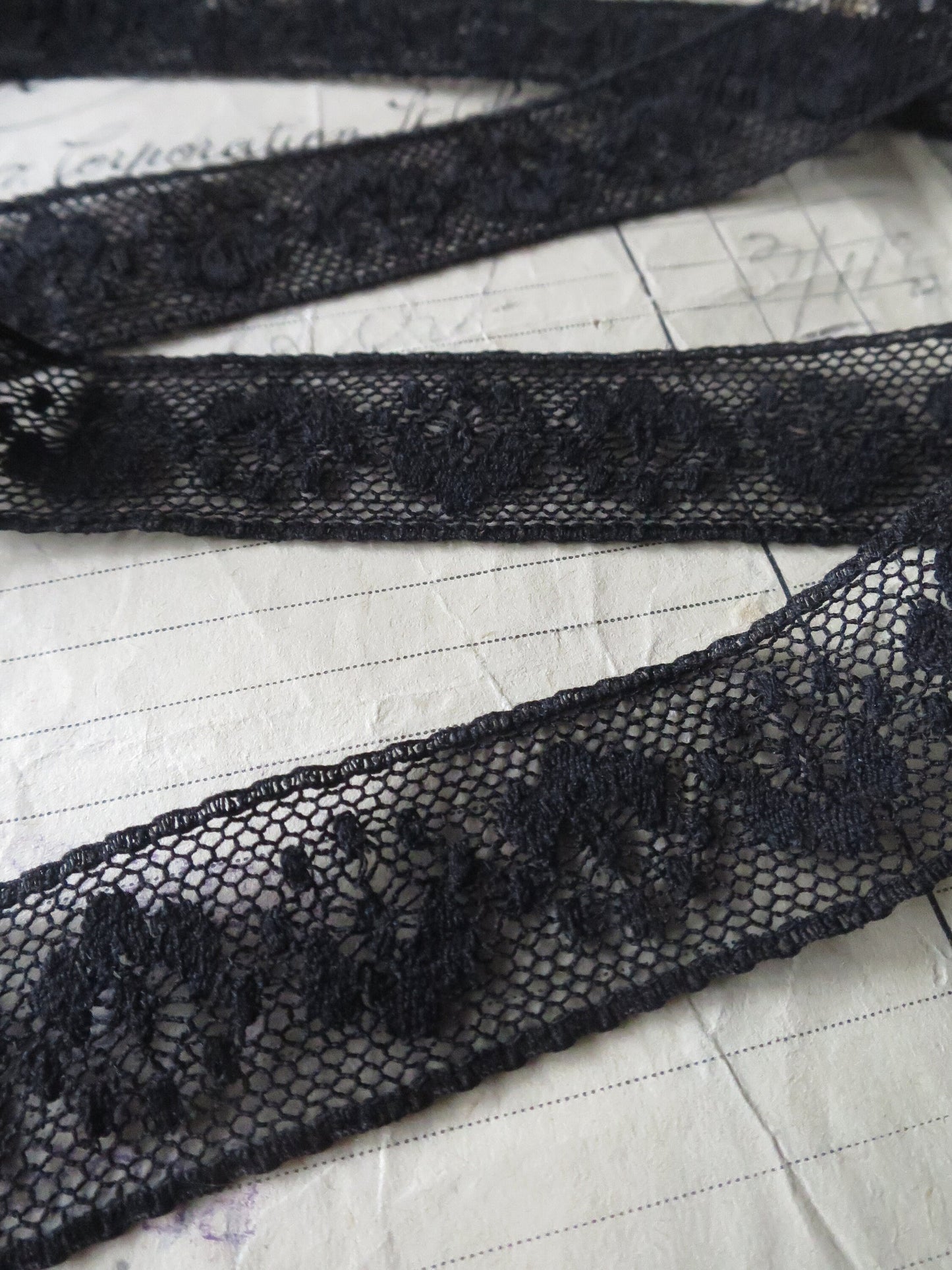 Black English Nottingham Lace- Valenciennes Floral Spot- Insertion- 2.7 cm