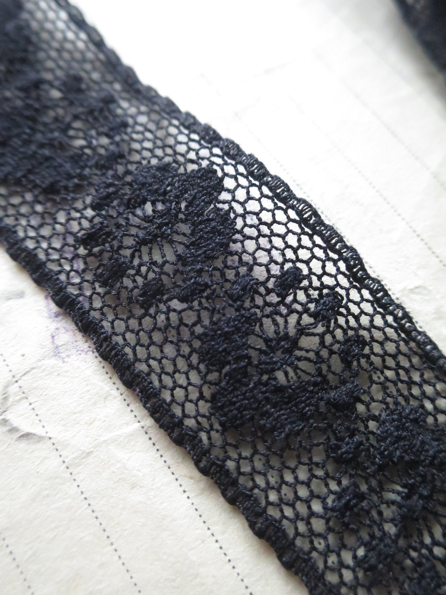 Black English Nottingham Lace- Valenciennes Floral Spot- Insertion- 2.7 cm