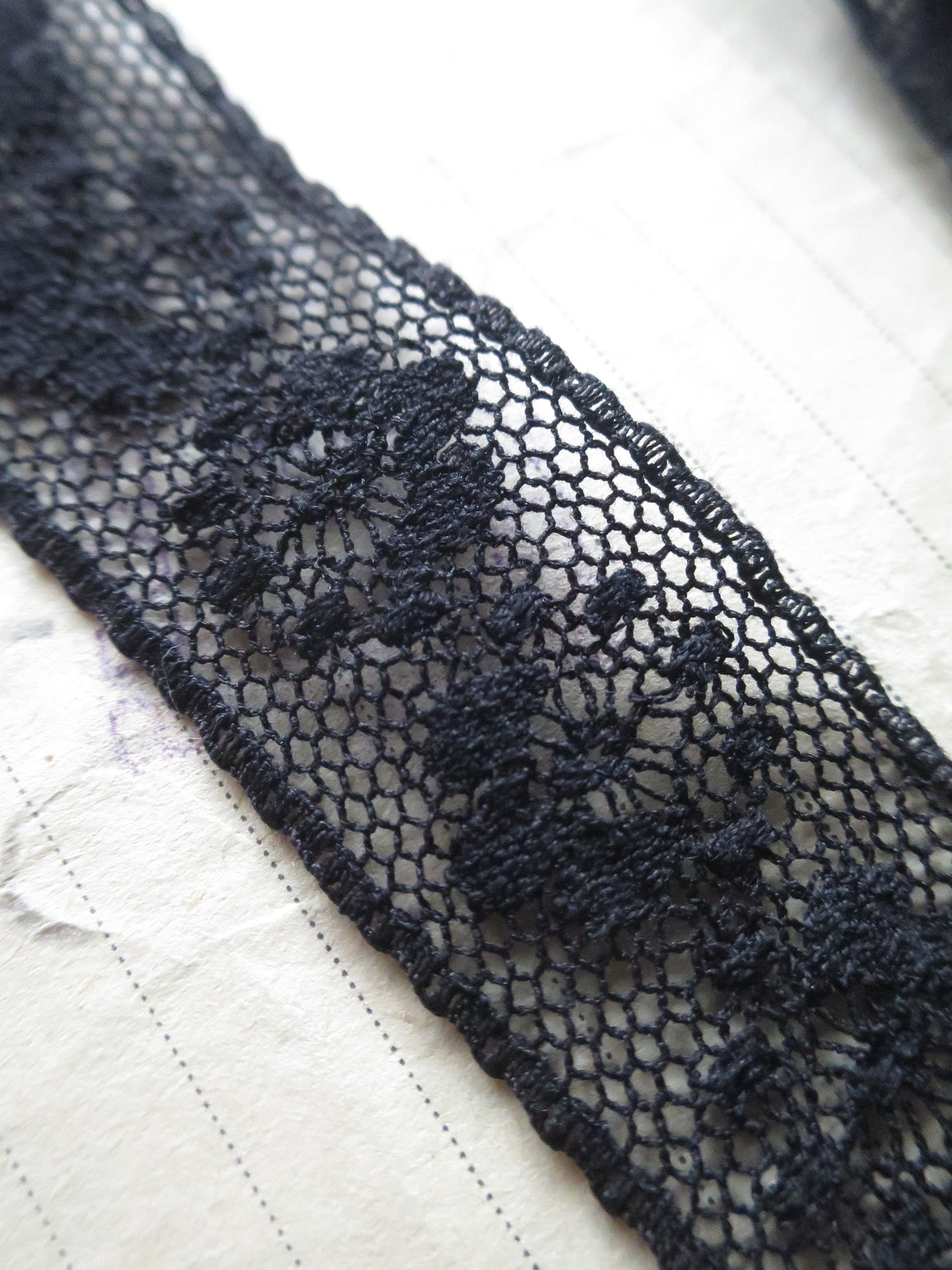 Black English Nottingham Lace- Valenciennes Floral Spot- Insertion- 2.7 cm