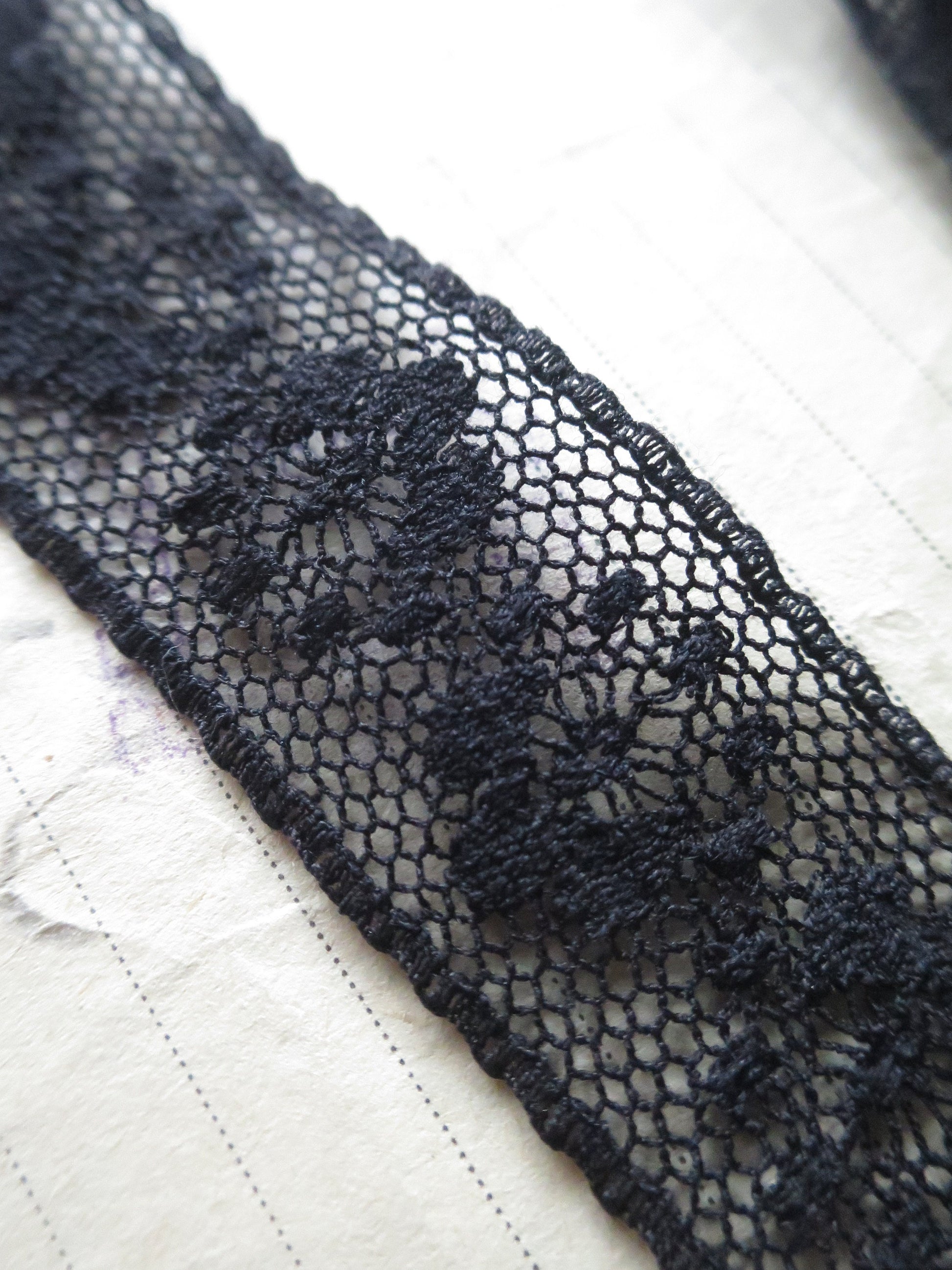 Black English Nottingham Lace- Valenciennes Floral Spot- Insertion- 2.7 cm
