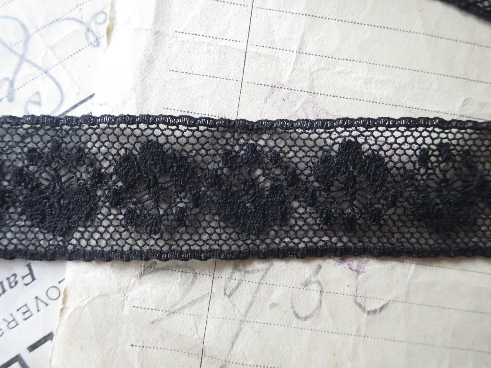 Black English Nottingham Lace- Valenciennes Floral Spot- Insertion- 2.7 cm