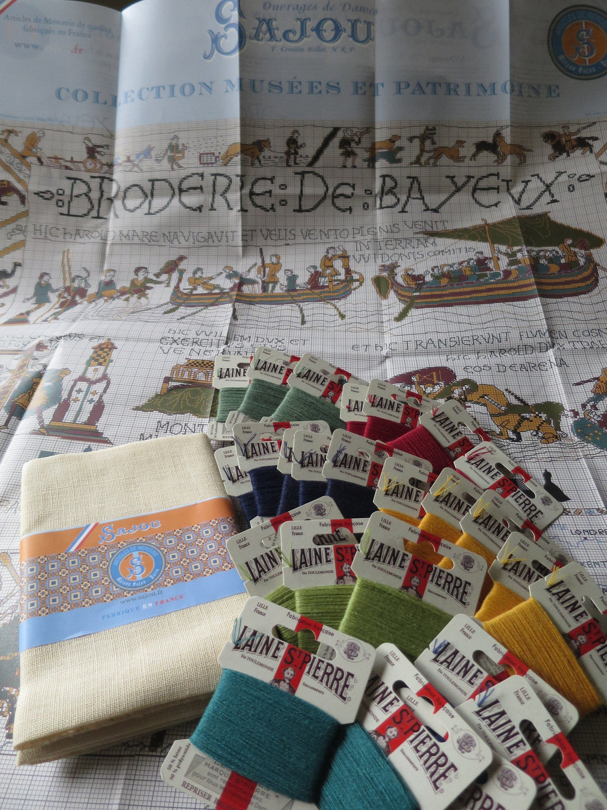 Bayeux Tapestry large cross stitch kit by Sajou — threads, linen fabric and printed chart