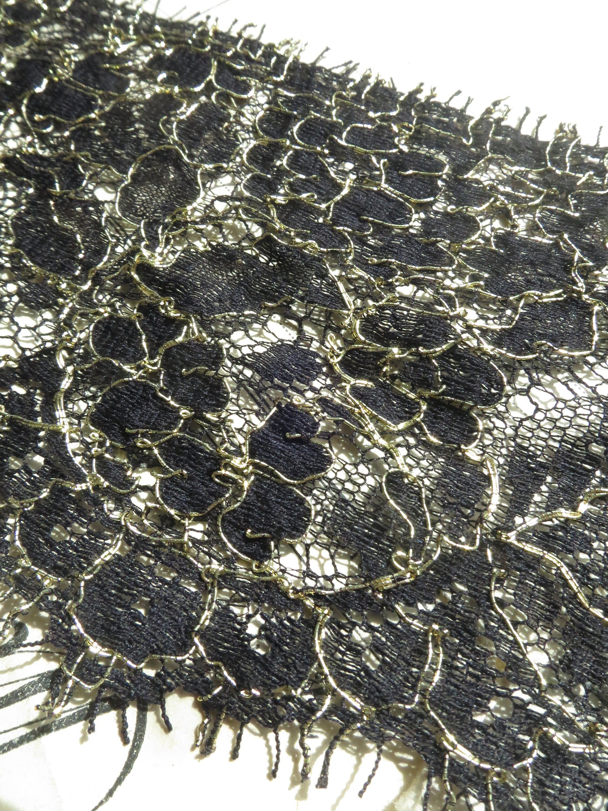 Black & Gold English Nottingham Lace- Floral Swags Eyelash- 8 cm