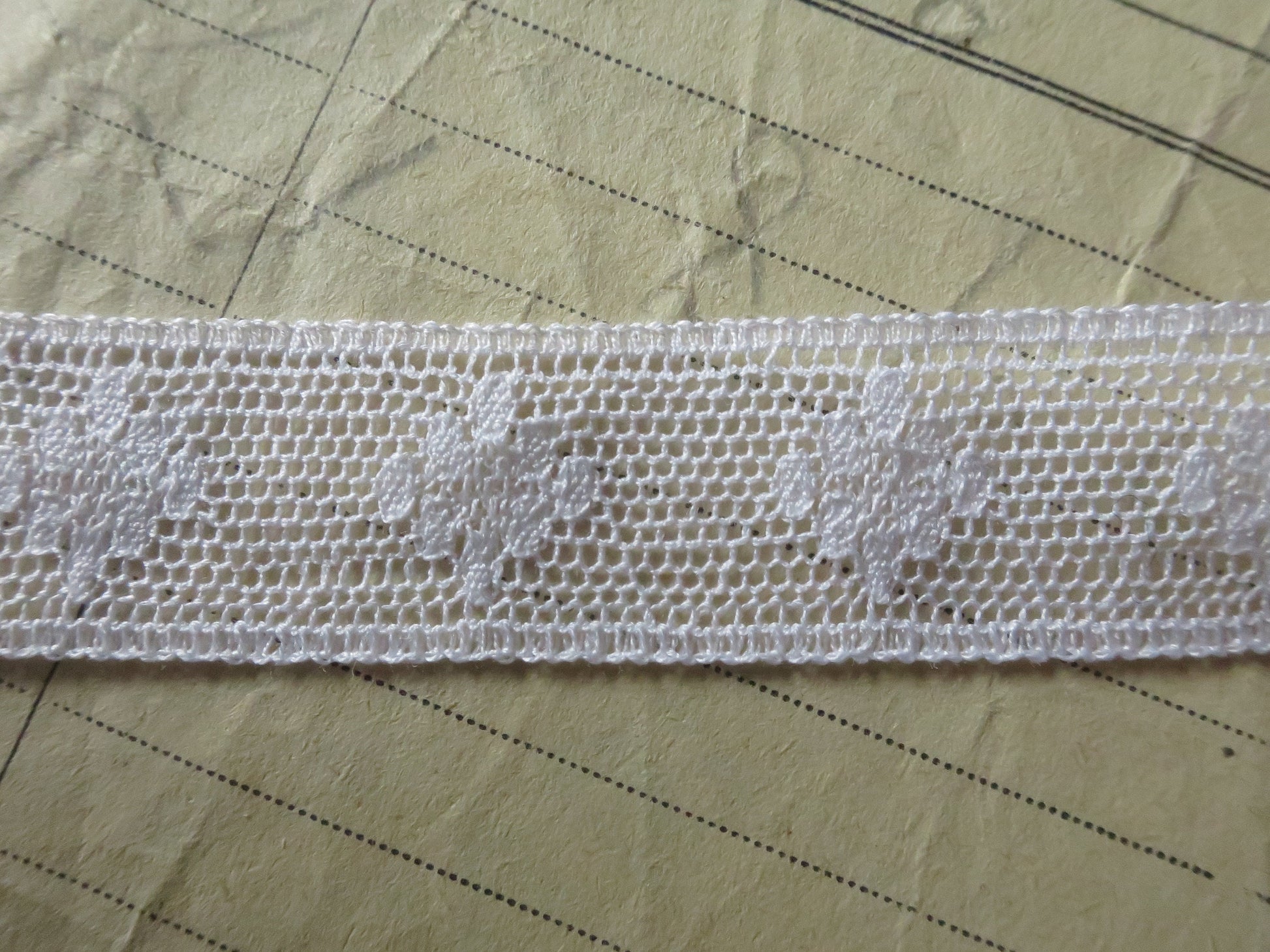White English Nottingham Lace- Valenciennes Diamond Spots- Insertion- 1.7 cm