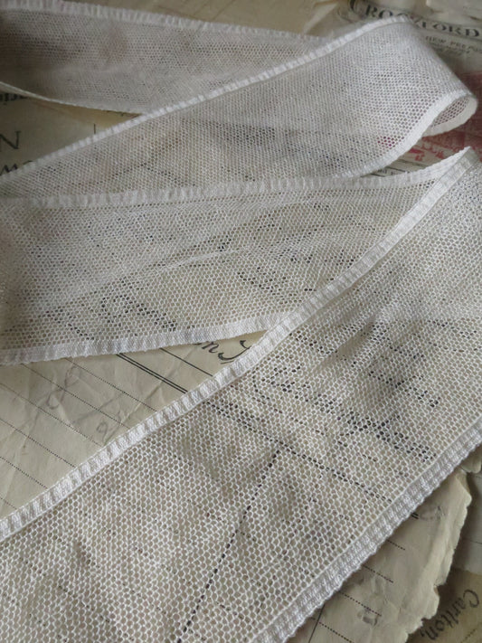 Ecru English Nottingham Lace- Plain Net Insertion- 5.5 cm