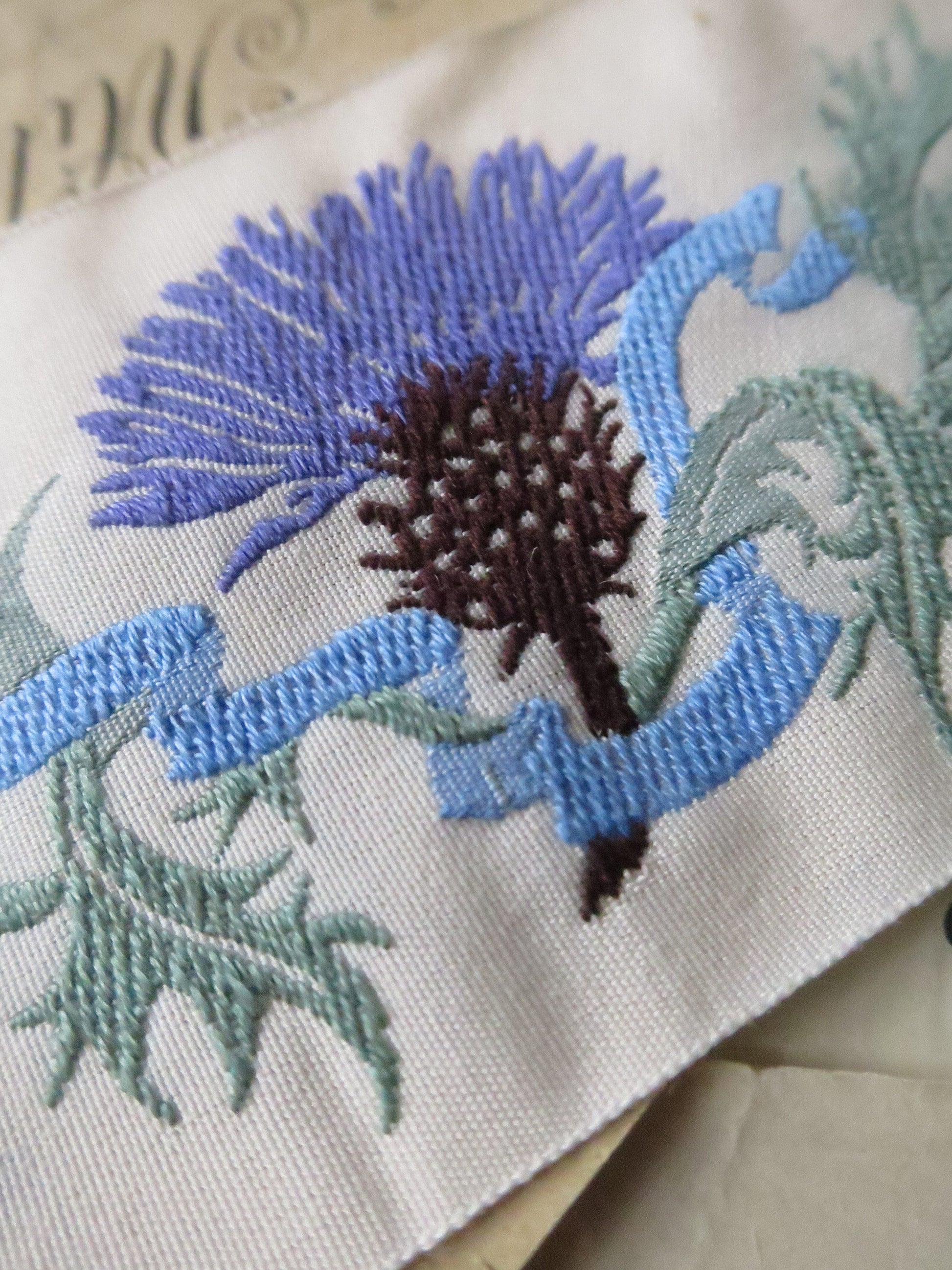 Scottish Thistles 50 mm Jacquard Woven Ribbon- White