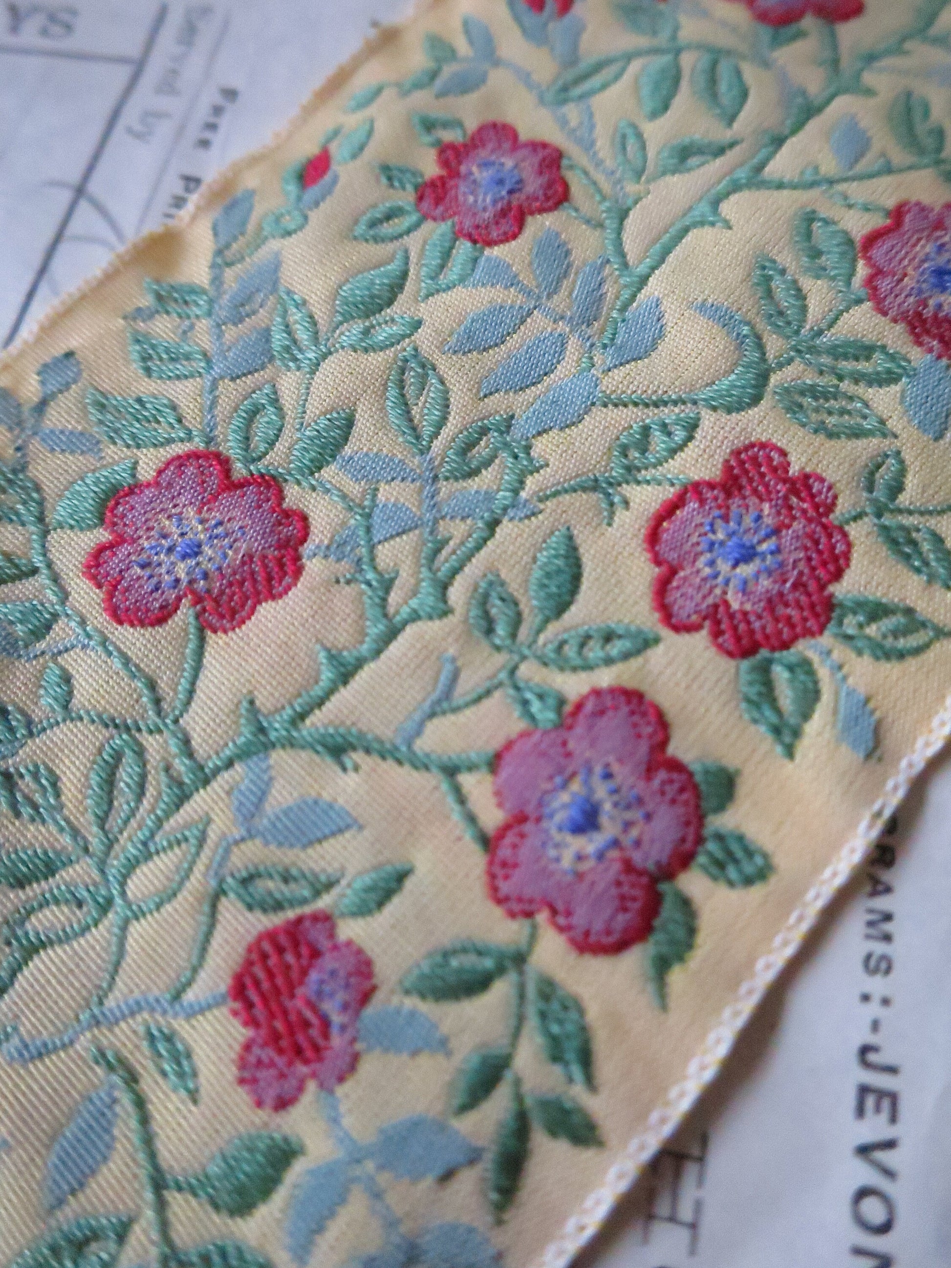 Jacobean Roses 60 mm Jacquard Woven Ribbon- Yellow & Red