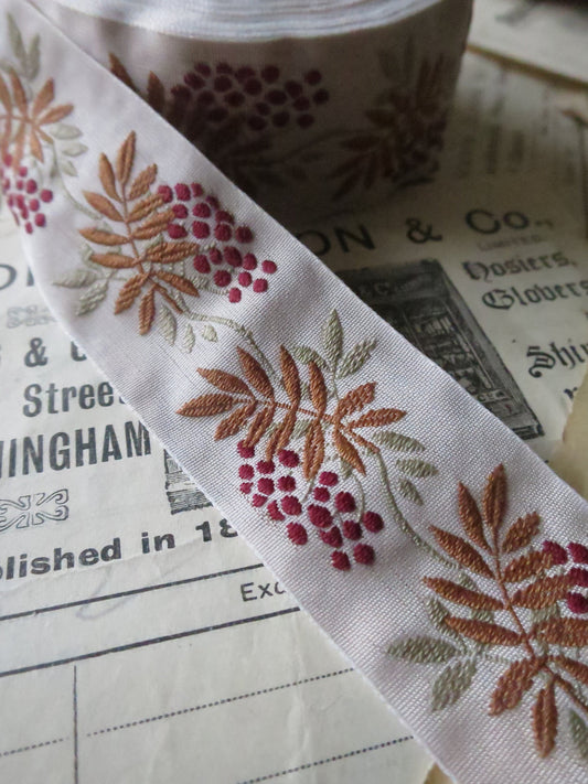Rowan Berries 32 mm Jacquard Woven Ribbon- Muted Tones