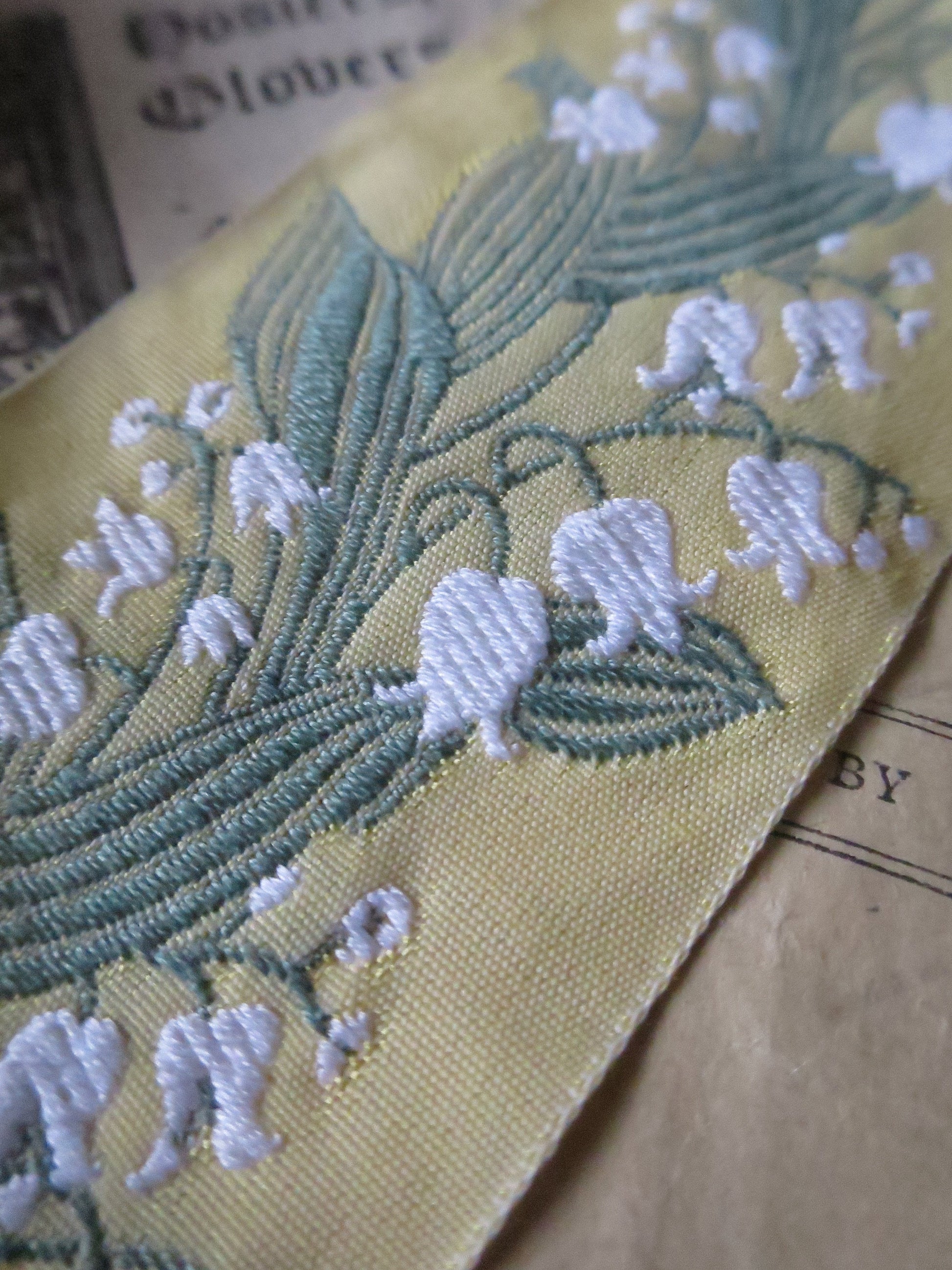 Lily of the Valley 40 mm Jacquard Woven Ribbon- Yellow