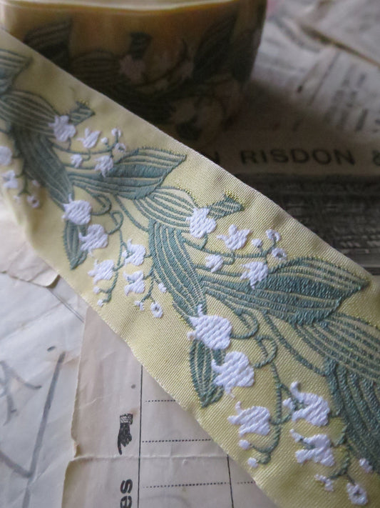 Lily of the Valley 40 mm Jacquard Woven Ribbon- Yellow