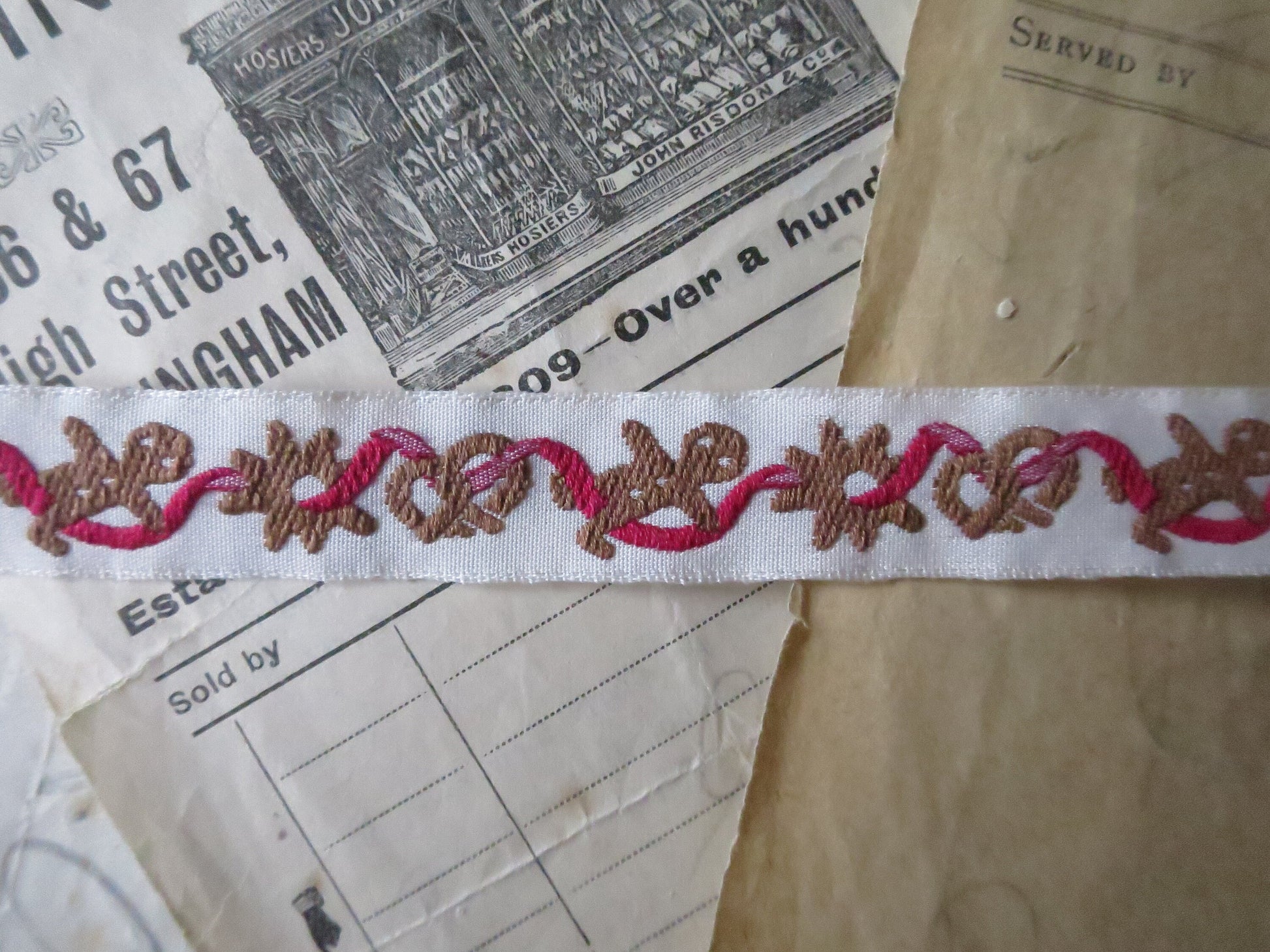 Gingerbread Men & Cookies on Red Ribbon 15 mm Jacquard Woven Ribbon