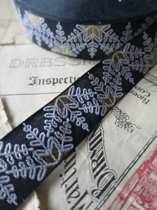 Snowflakes 20 mm Jacquard Woven Ribbon- Dark Teal, White & Gold