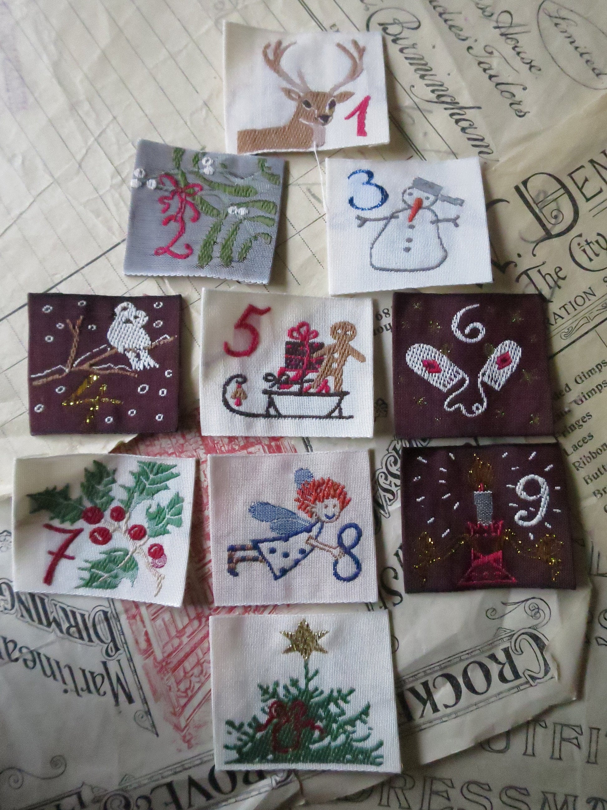 Set 10 Woven Ribbon Advent Calendar Numbers