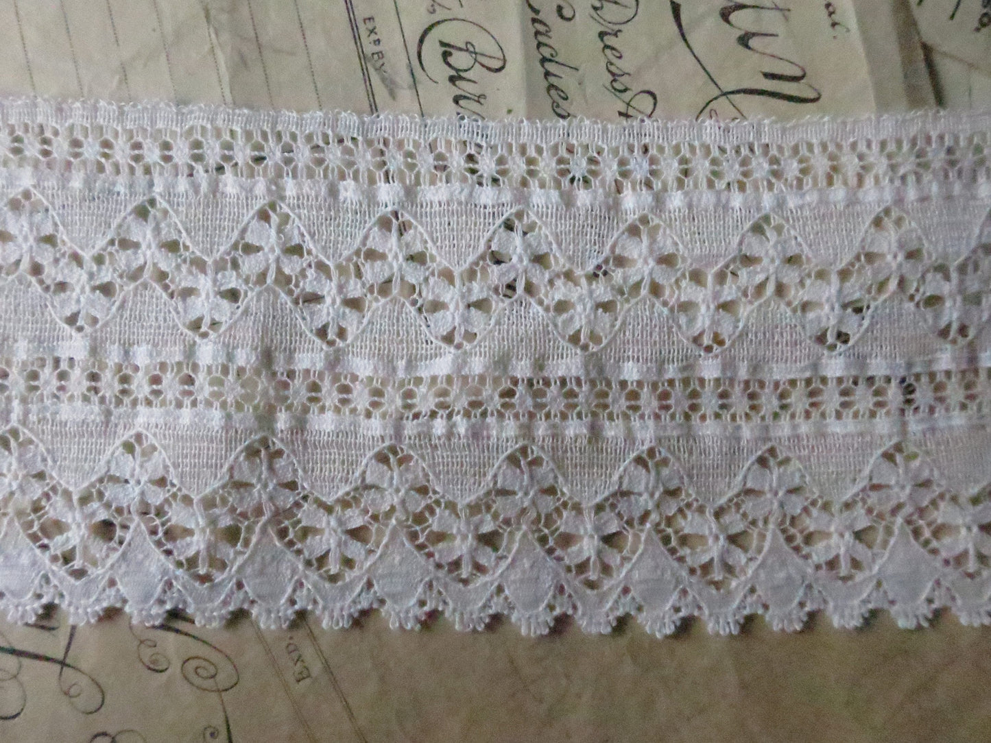 Off White English Nottingham Lace- Floral Waves- 7.5 cm