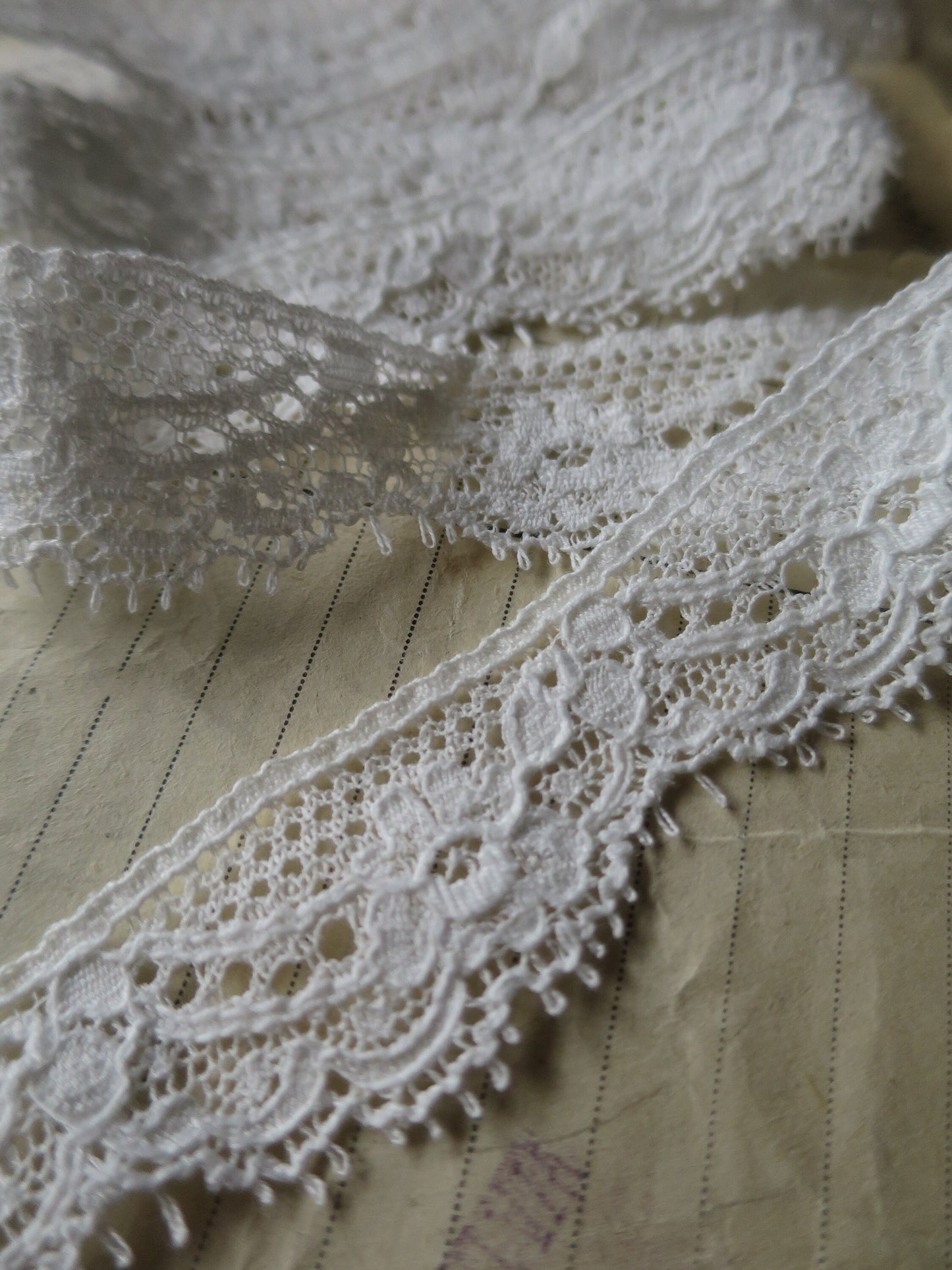 Off White English Nottingham Lace- Raised Floral Swags Point Lace- 2.5 cm