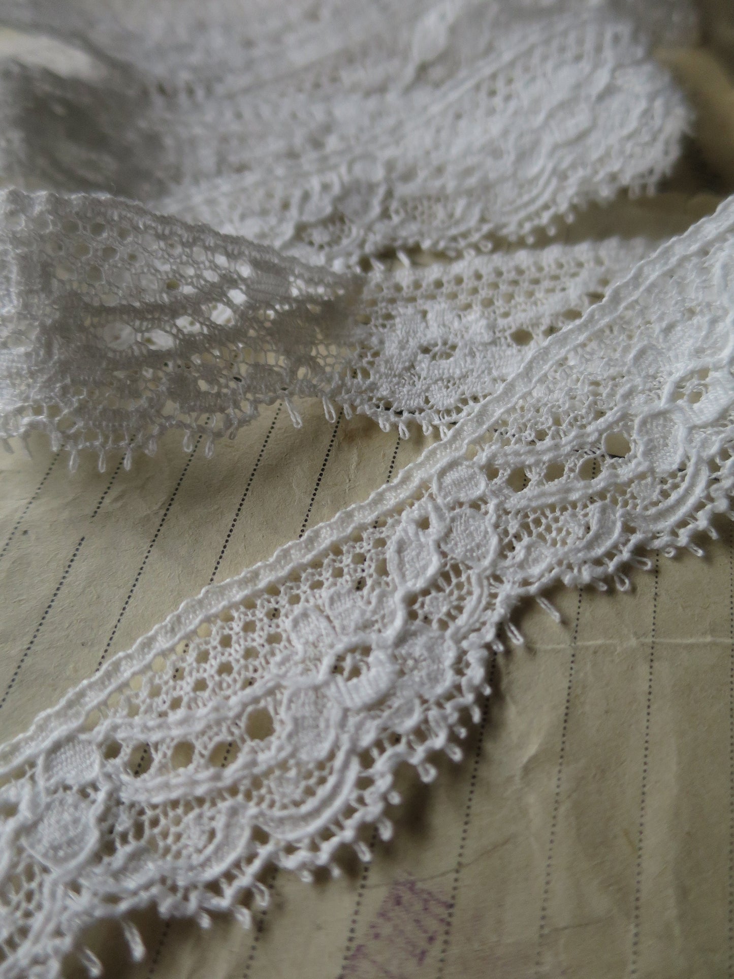 Off White English Nottingham Lace- Raised Floral Swags Point Lace- 2.5 cm