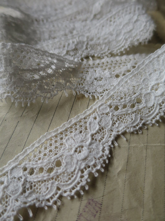 Off White English Nottingham Lace- Raised Floral Swags Point Lace- 2.5 cm