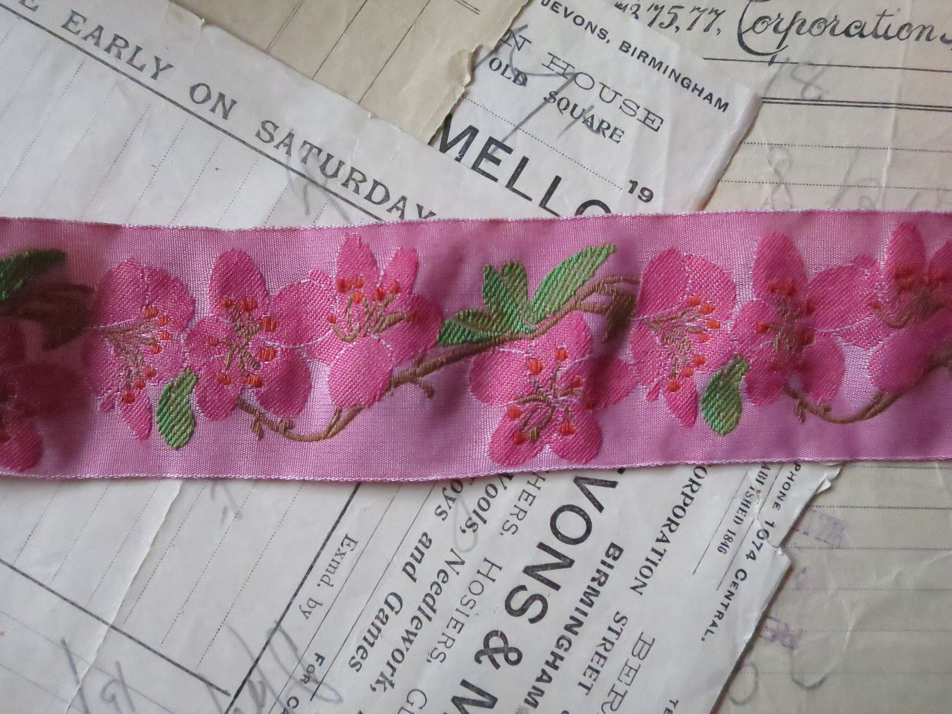 Blossom 40 mm Jacquard Woven Ribbon- Pink