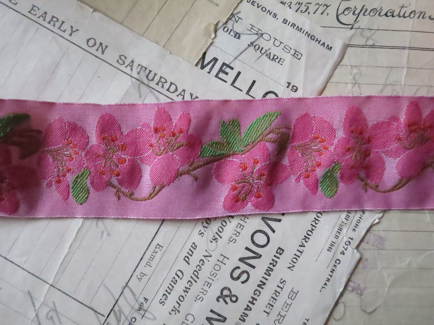 Blossom 40 mm Jacquard Woven Ribbon- Pink
