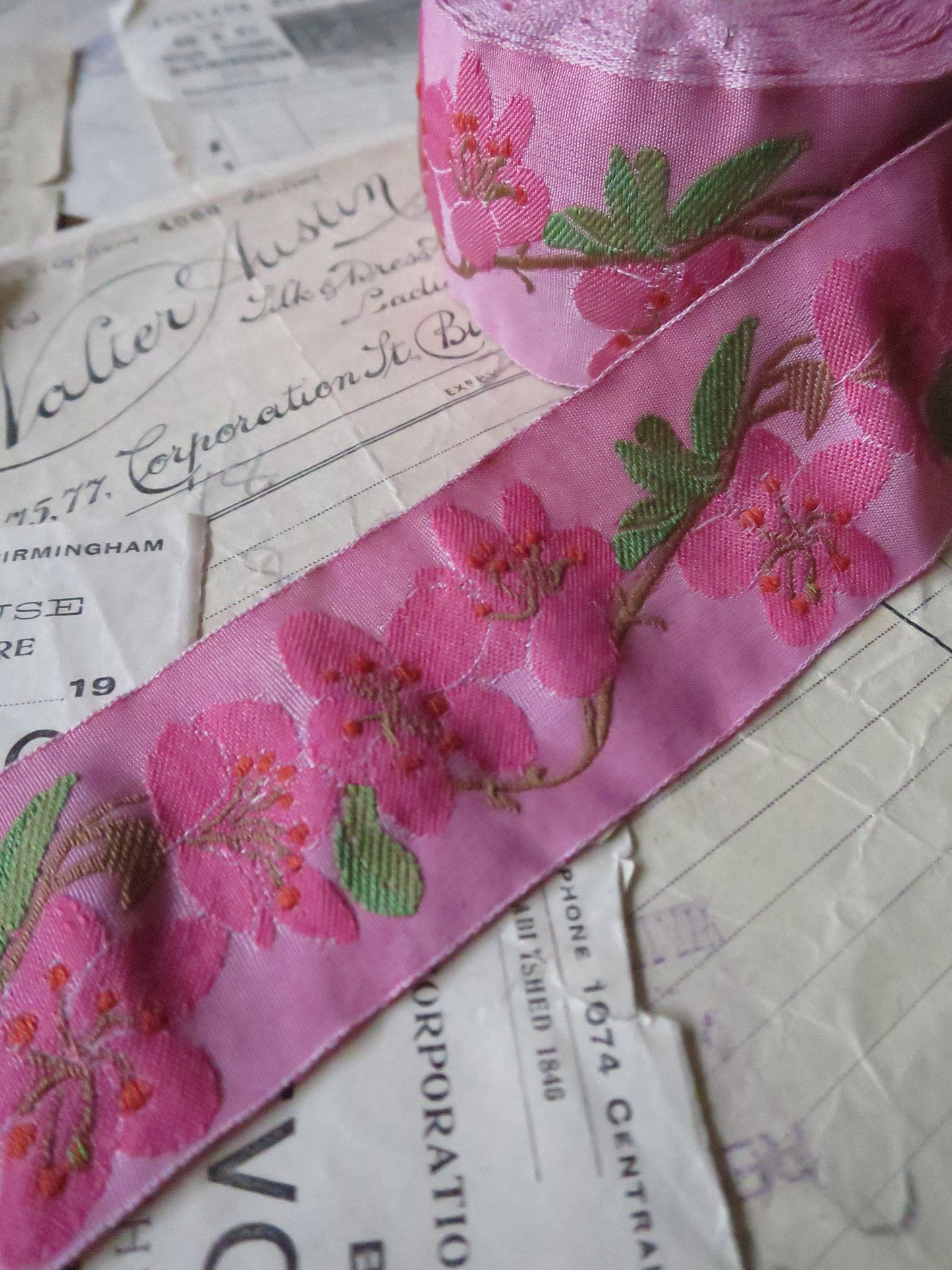 Blossom 40 mm Jacquard Woven Ribbon- Pink