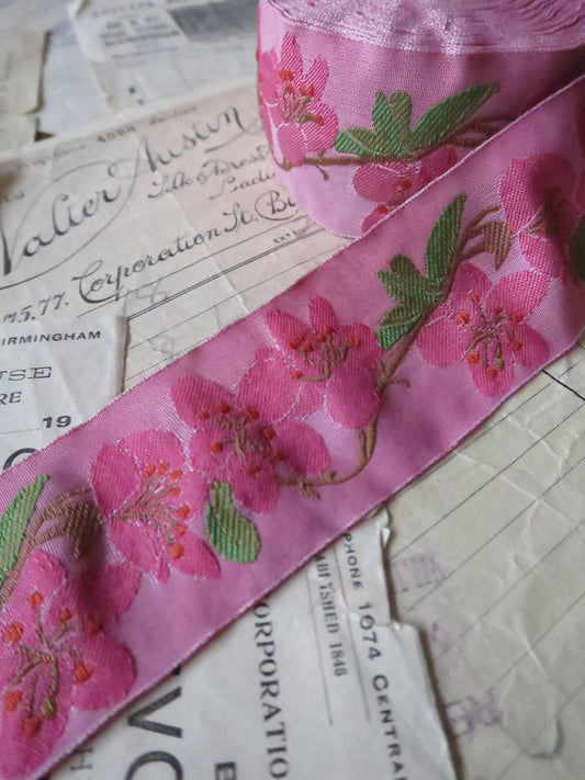 Blossom 40 mm Jacquard Woven Ribbon- Pink