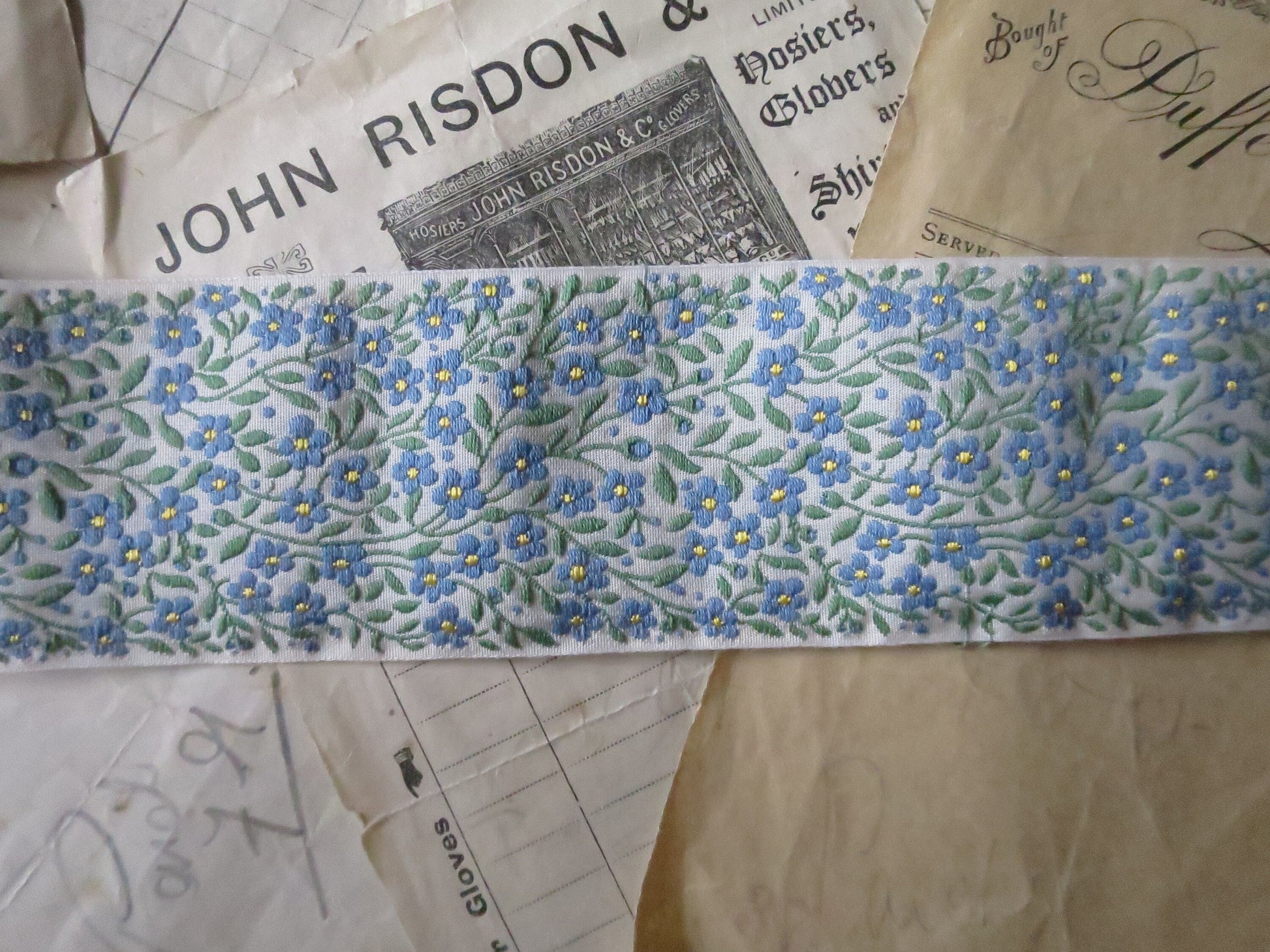 Forget-me-nots 50 mm Jacquard Woven Ribbon