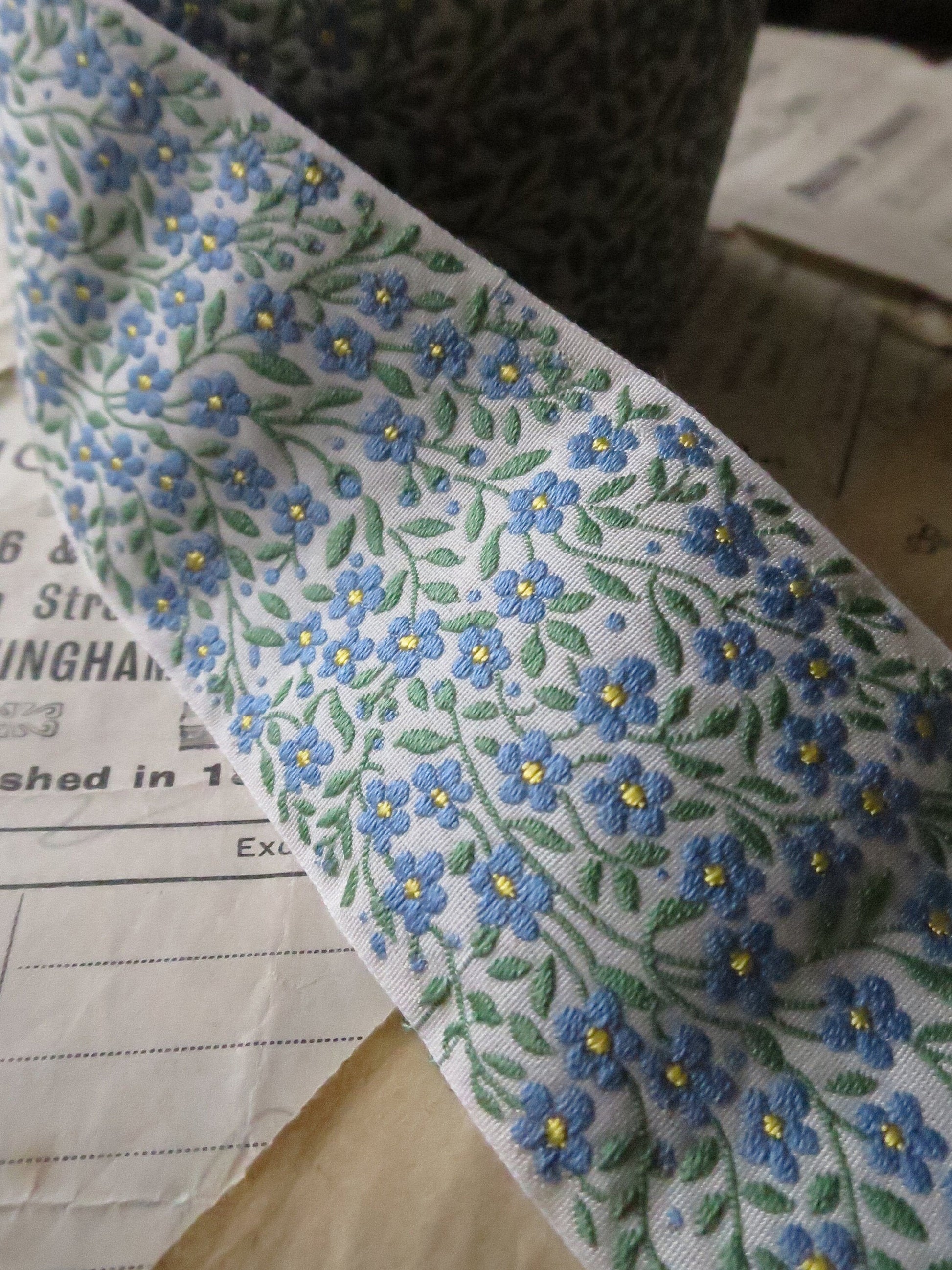 Forget-me-nots 50 mm Jacquard Woven Ribbon