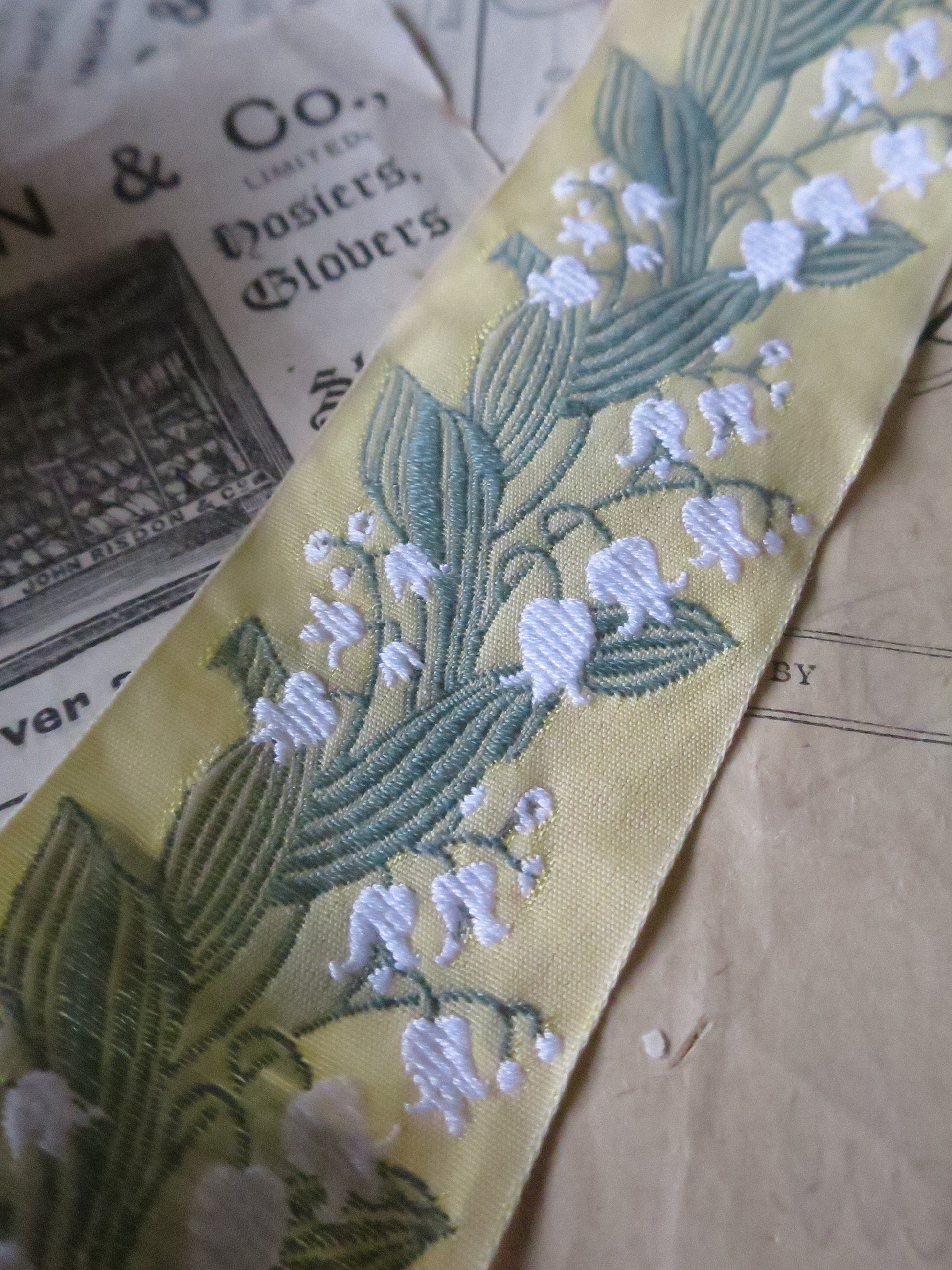Lily of the Valley 40 mm Jacquard Woven Ribbon- Yellow