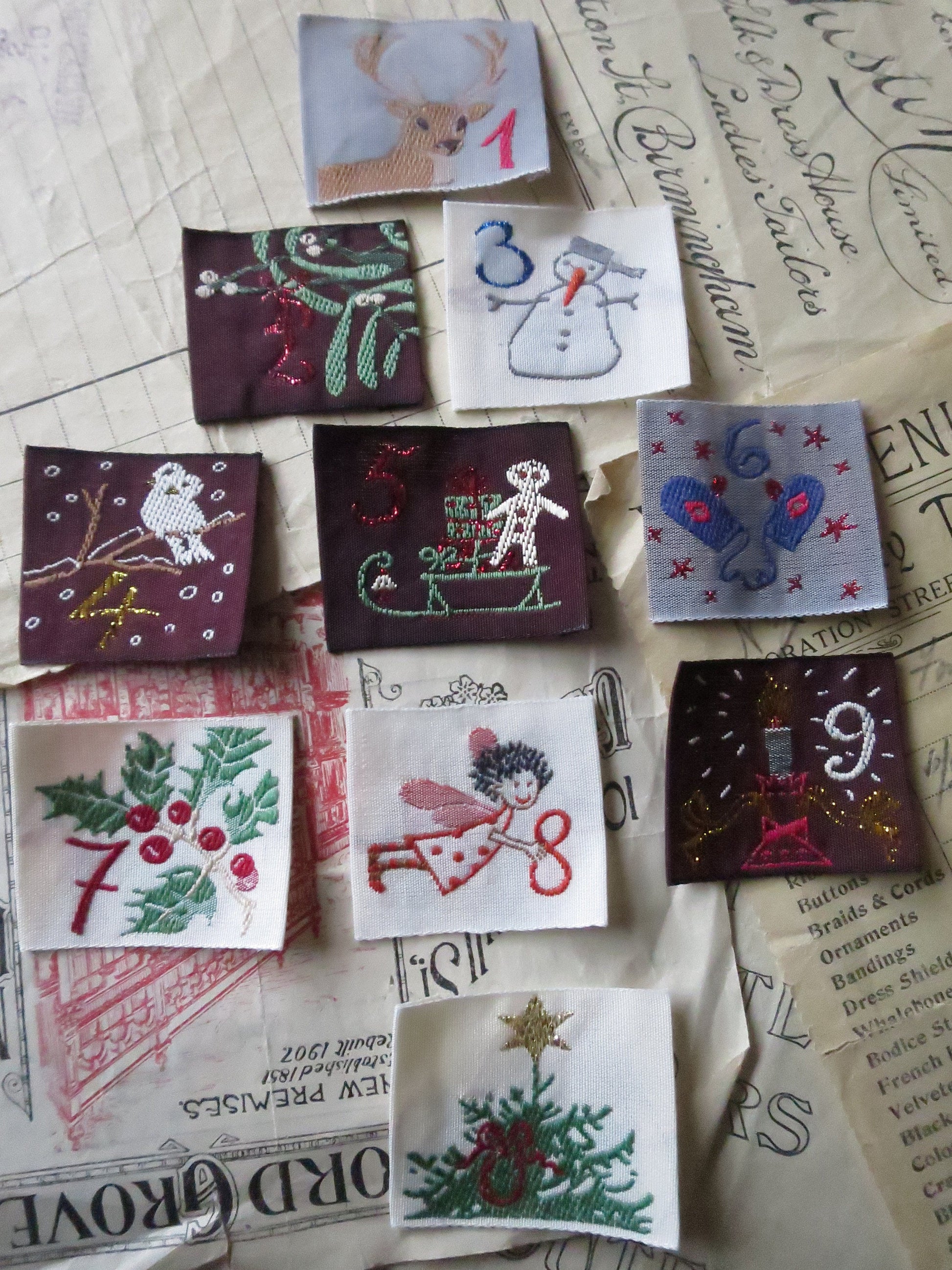 Set 10 Woven Ribbon Advent Calendar Numbers