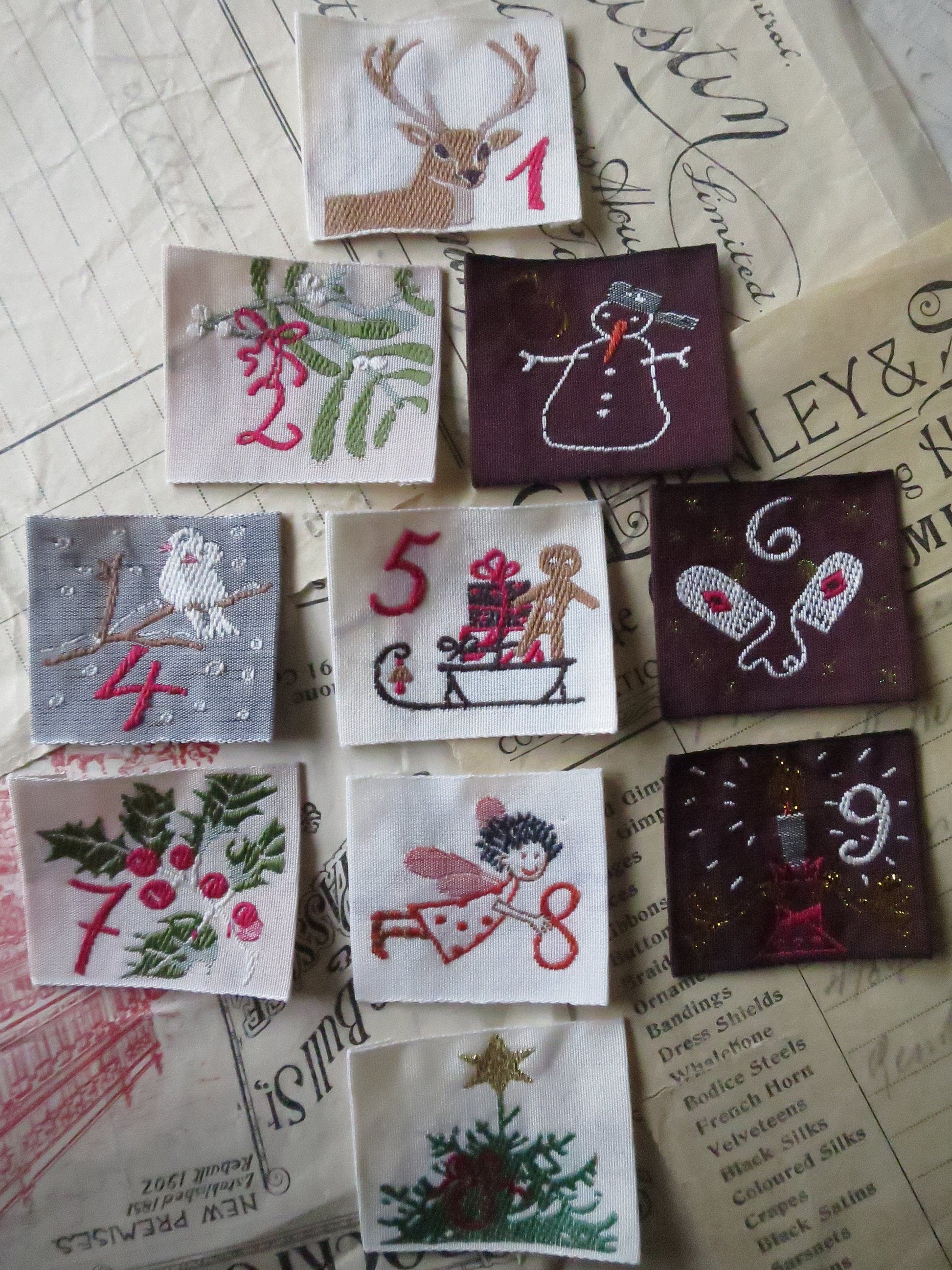 Set 10 Woven Ribbon Advent Calendar Numbers