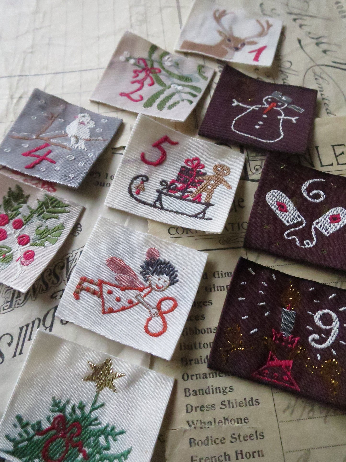 Set 10 Woven Ribbon Advent Calendar Numbers